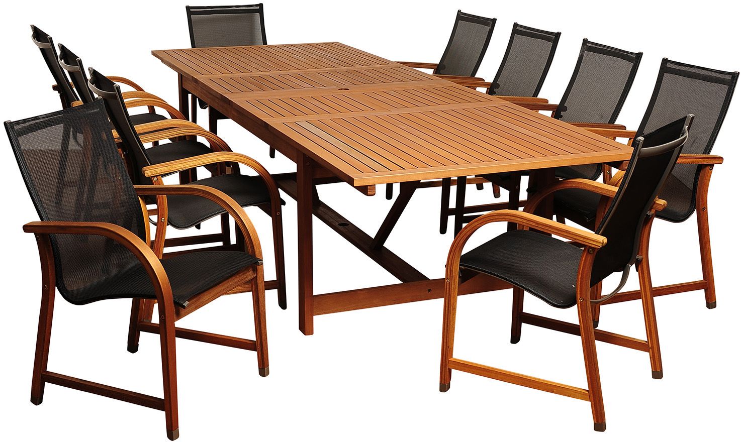 Maui Eucalyptus 11Piece Extendable Patio Dining Set 7V238 Lamps Plus