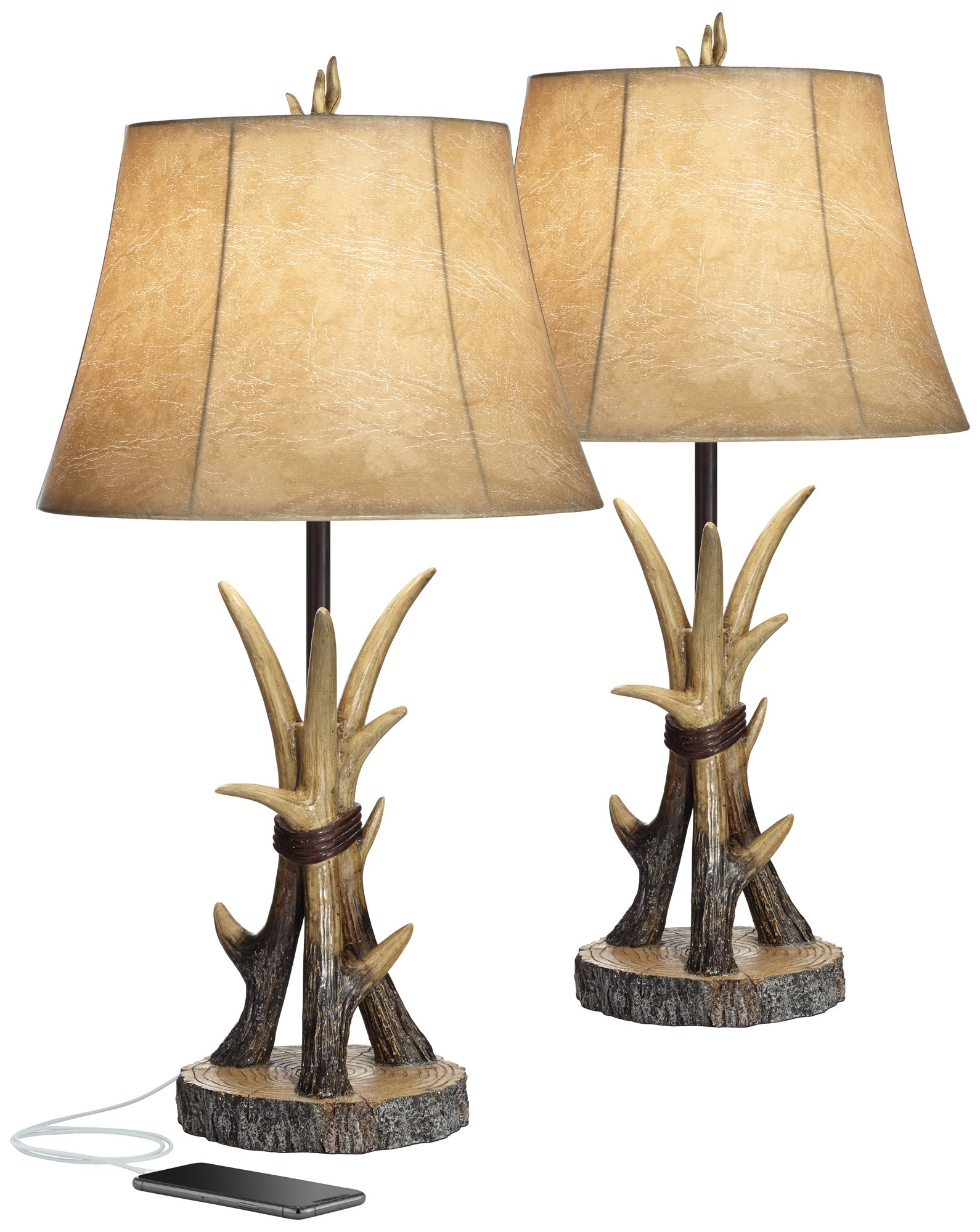Boone Rustic Antler USB Table Lamps Set of 2 80T93 Lamps Plus