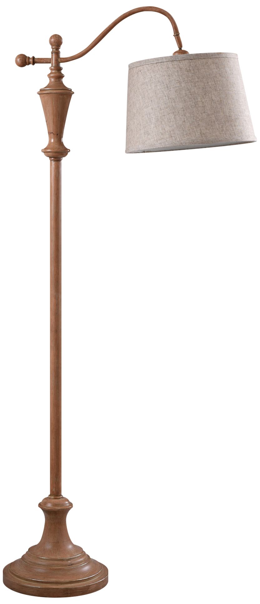 Vintage Walnut Wood Downbridge Floor Lamp with Oatmeal Shade 81N16