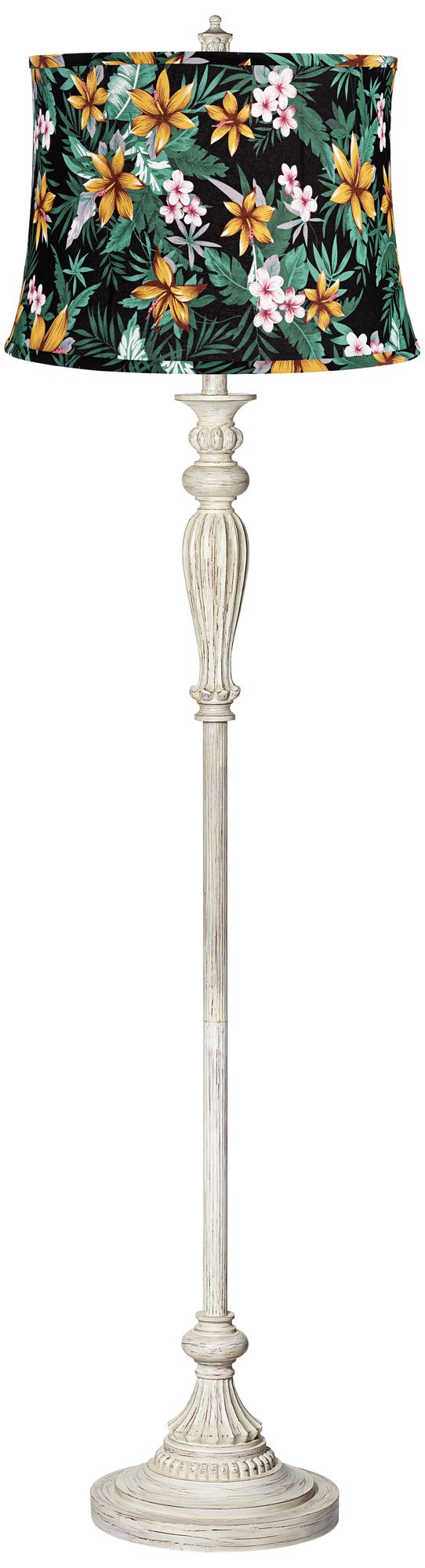 Hawaiian Print Shade Vintage Chic Antique White Floor Lamp 81T35