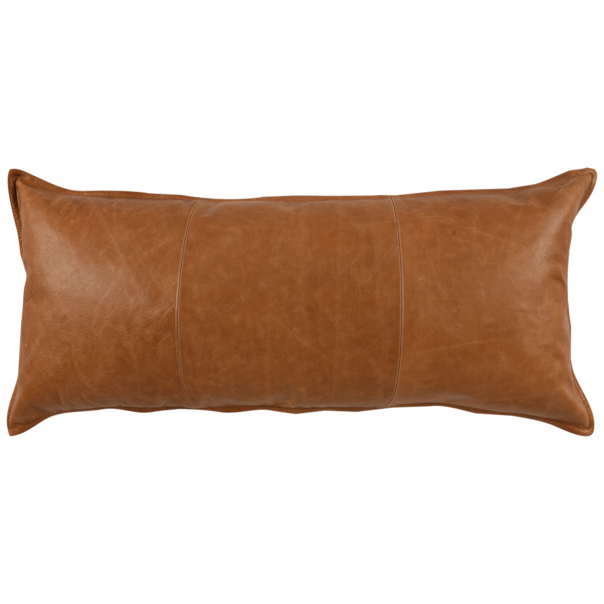 Cognac Brown Leather Lumbar 36" x 16" Decorative Pillow 82R86