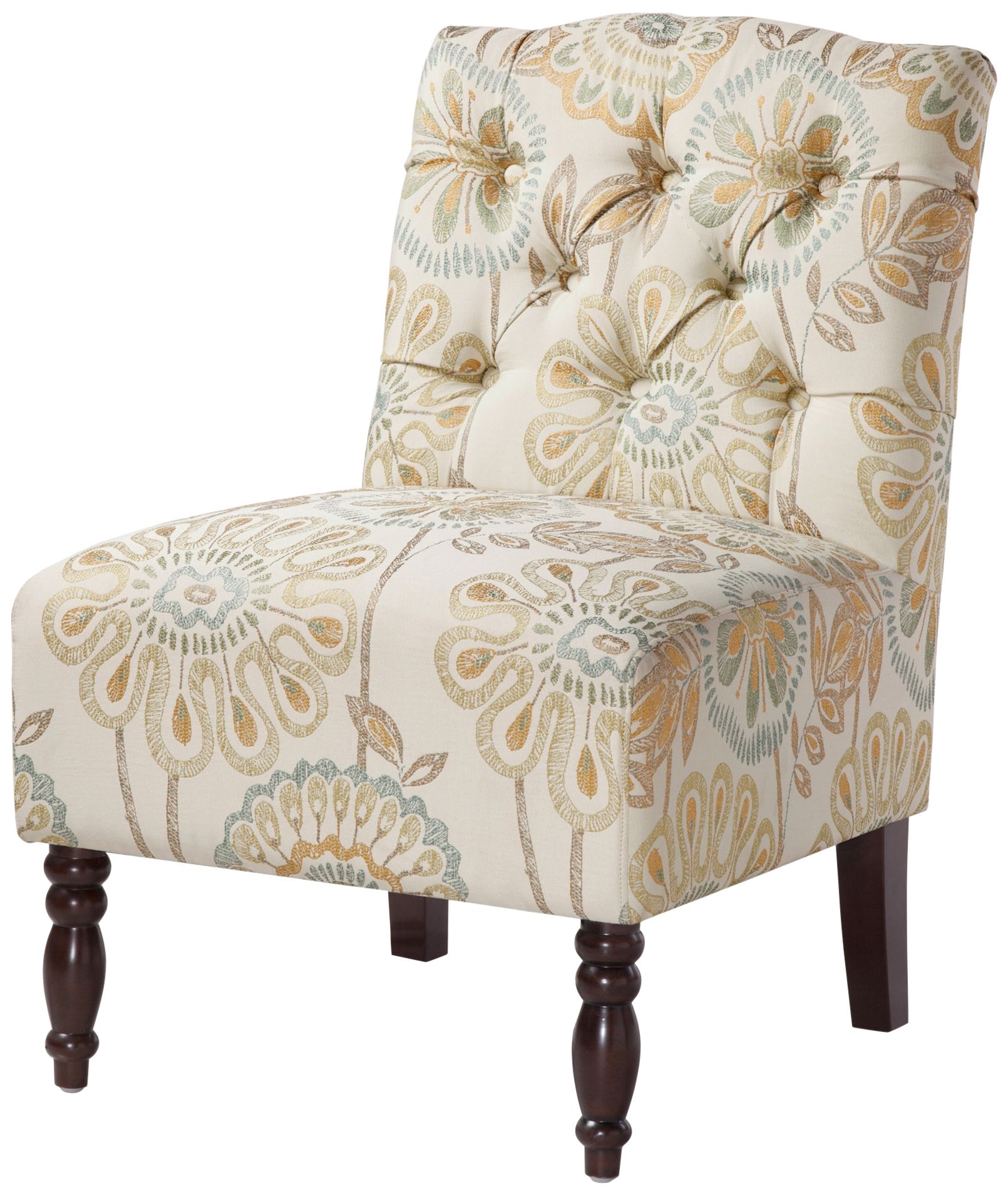 Lina Neutral MultiColor Button Tufted Armless Accent Chair 82W56