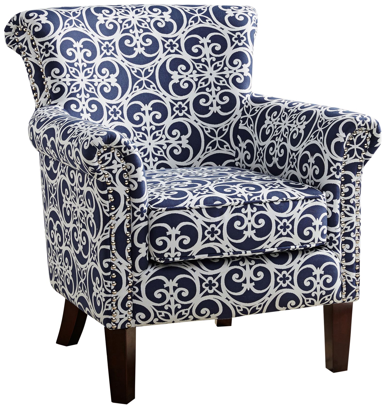 Miri Navy and White Lacy Geometric Pattern Club Chair 82W85 Lamps Plus