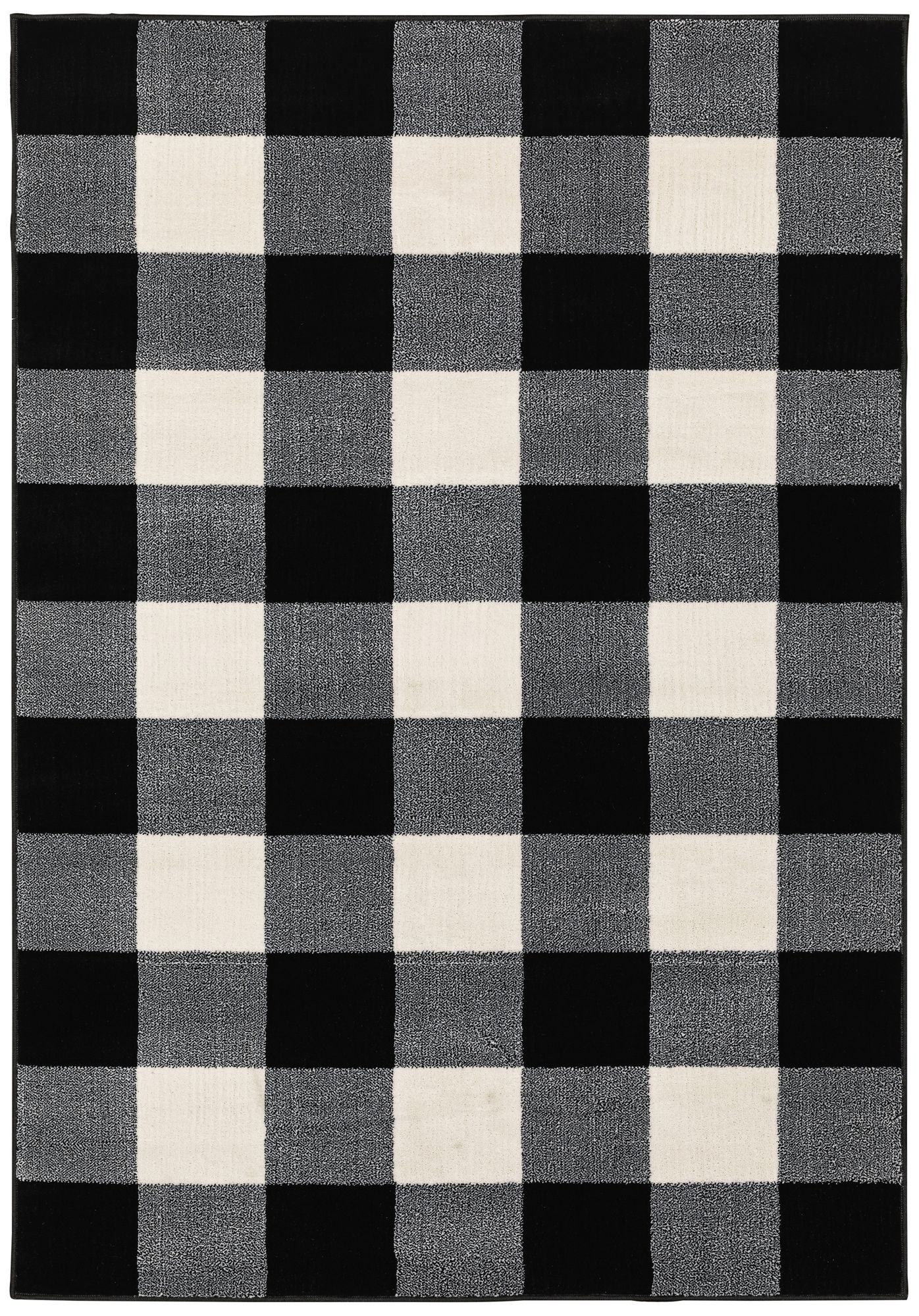 Black and Ivory Plaid Area Rug 82X63 Lamps Plus