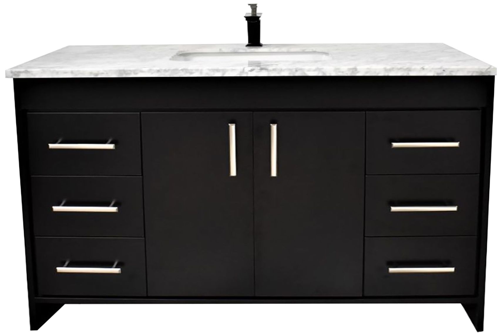 Capri 60" Wide Black 6Drawer Marble Top Single Sink Vanity 841M0