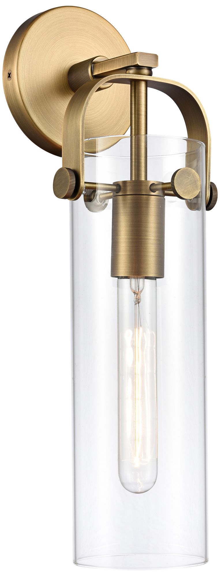 Pilaster 16 3/4" High Brushed Brass Cylinder Glass Wall Sconce 84K46