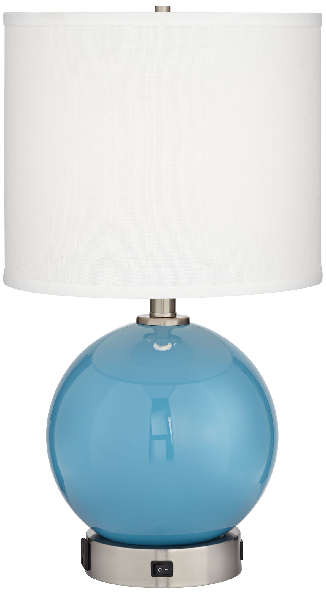 Aquarius Blue Glass Sphere USB Accent Table Lamp with Outlet 84T74