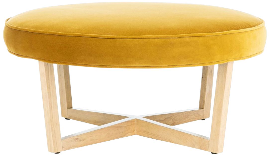 Tabby Gold Velvet Round Ottoman 85M84 Lamps Plus