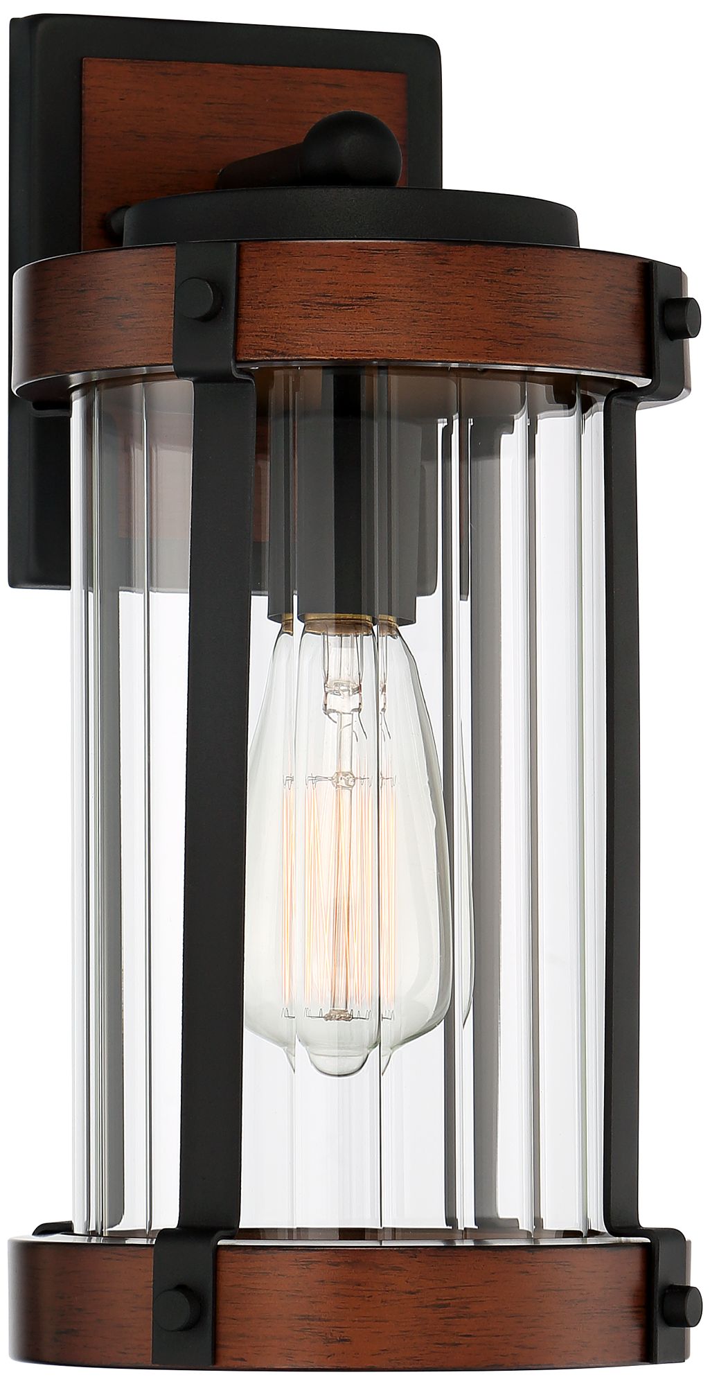 Stan 13 3/4" High Black and Dark Wood Outdoor Wall Light 87V88