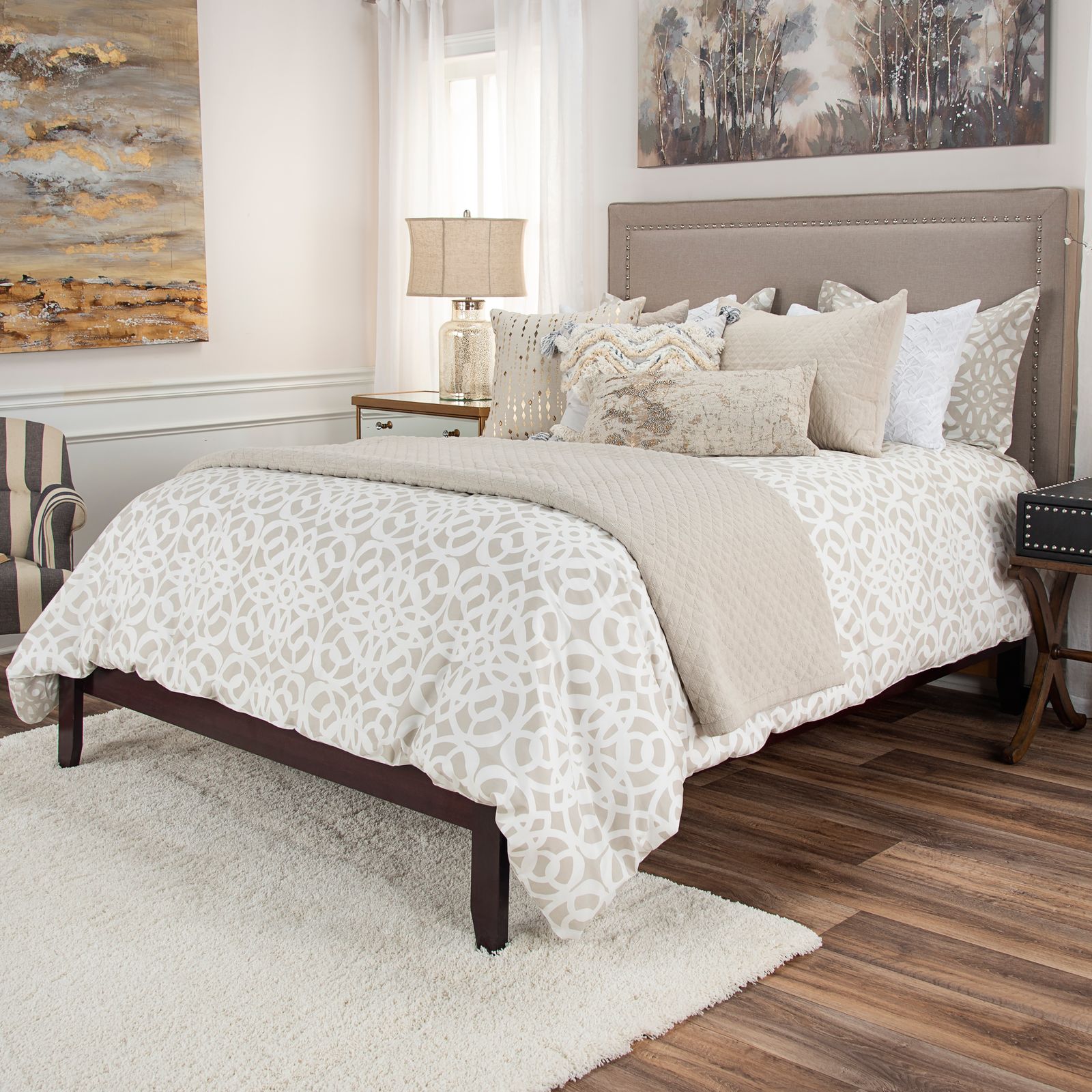 Natural Harmony Brown and White 12Piece Bedding Set 89H22 Lamps Plus