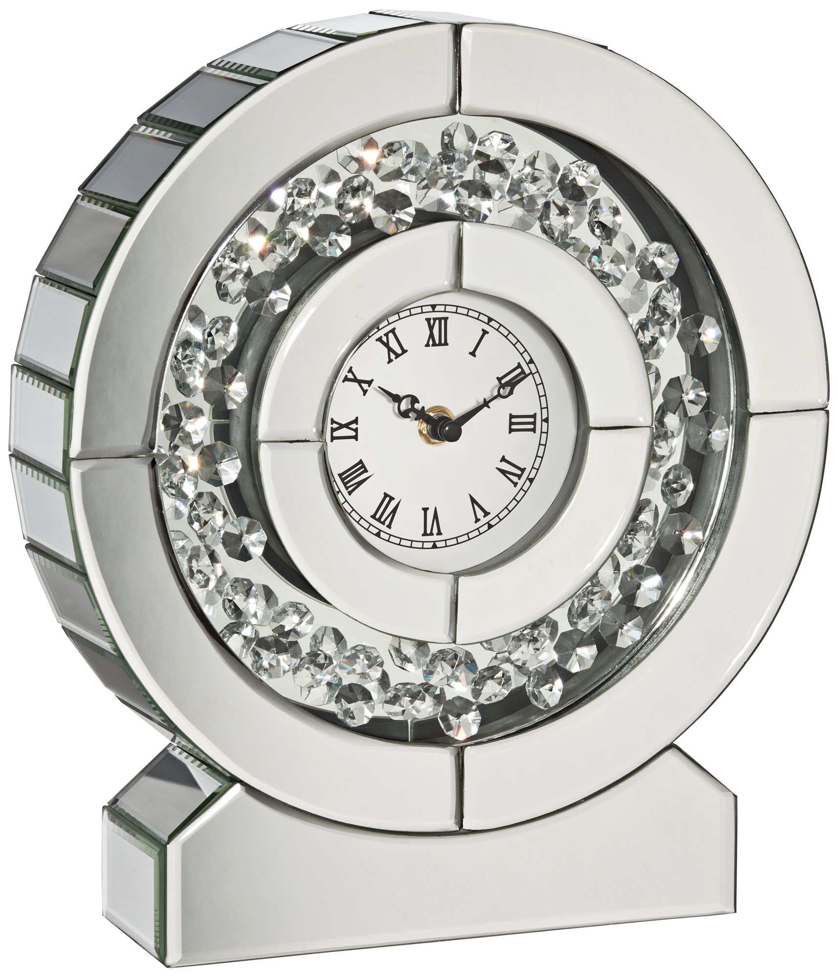 Claudyn Silver Mirrored 12" High Tabletop Clock 8J395 Lamps Plus