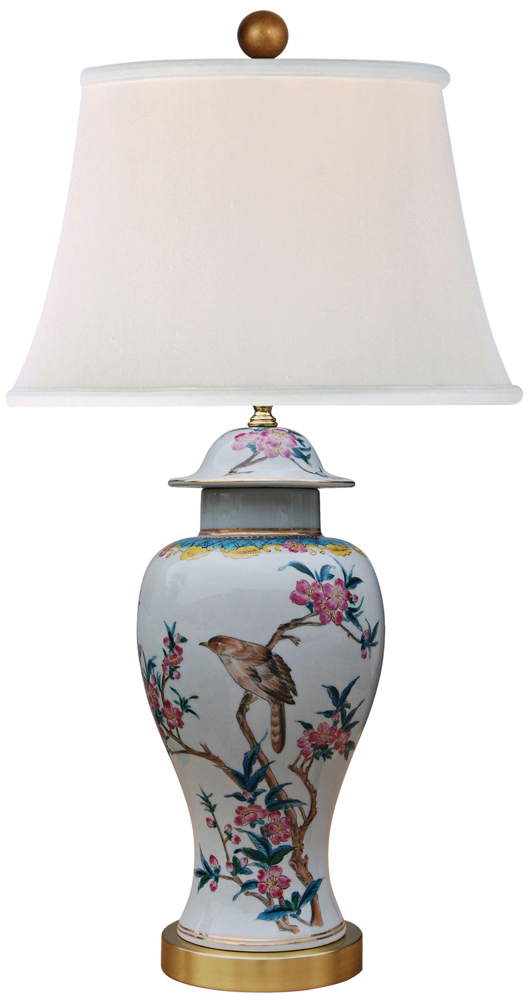 Wren HandPainted Porcelain Bird Temple Jar Table Lamp 91G39 Lamps