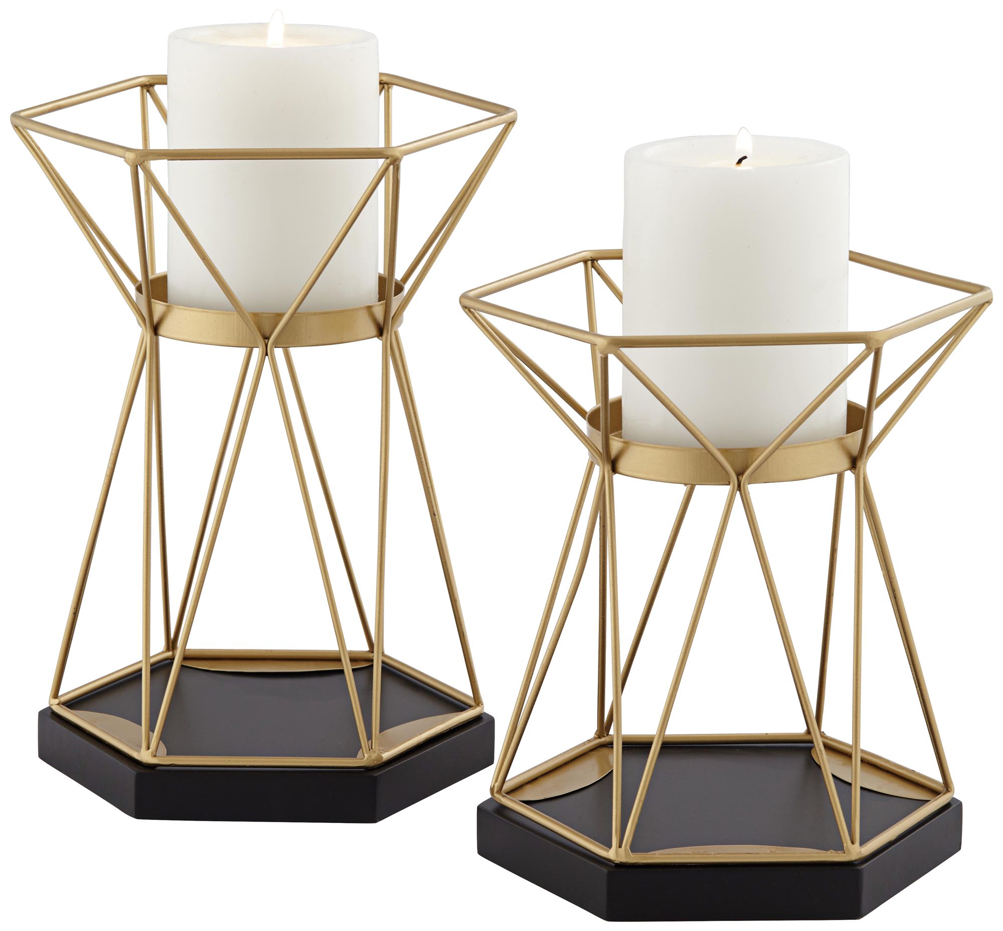 Symmetry Matte Gold Pillar Candle Holders Set of 2 91H60 Lamps Plus