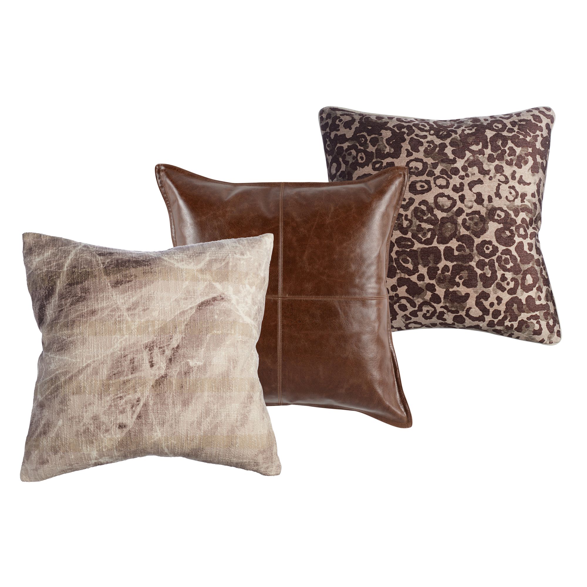 Rustic Brown and Gray 22" Square Decorative Pillows Set of 3 923K0