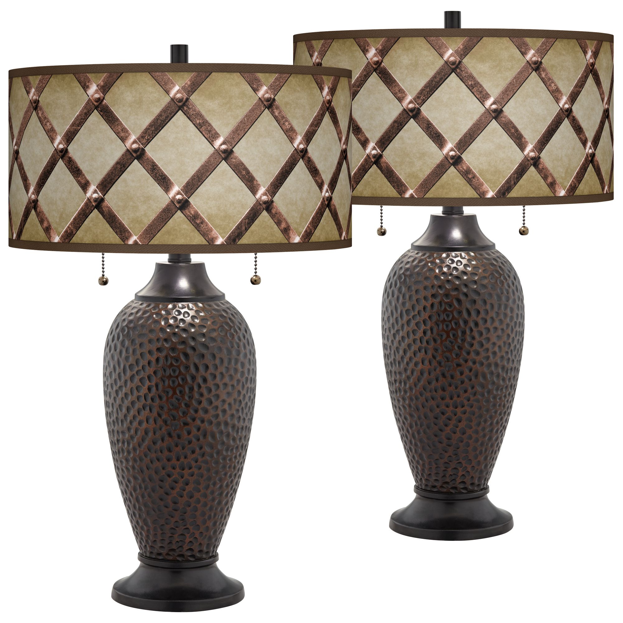 Metal Weave Zoey Hammered OilRubbed Bronze Table Lamps Set of 2