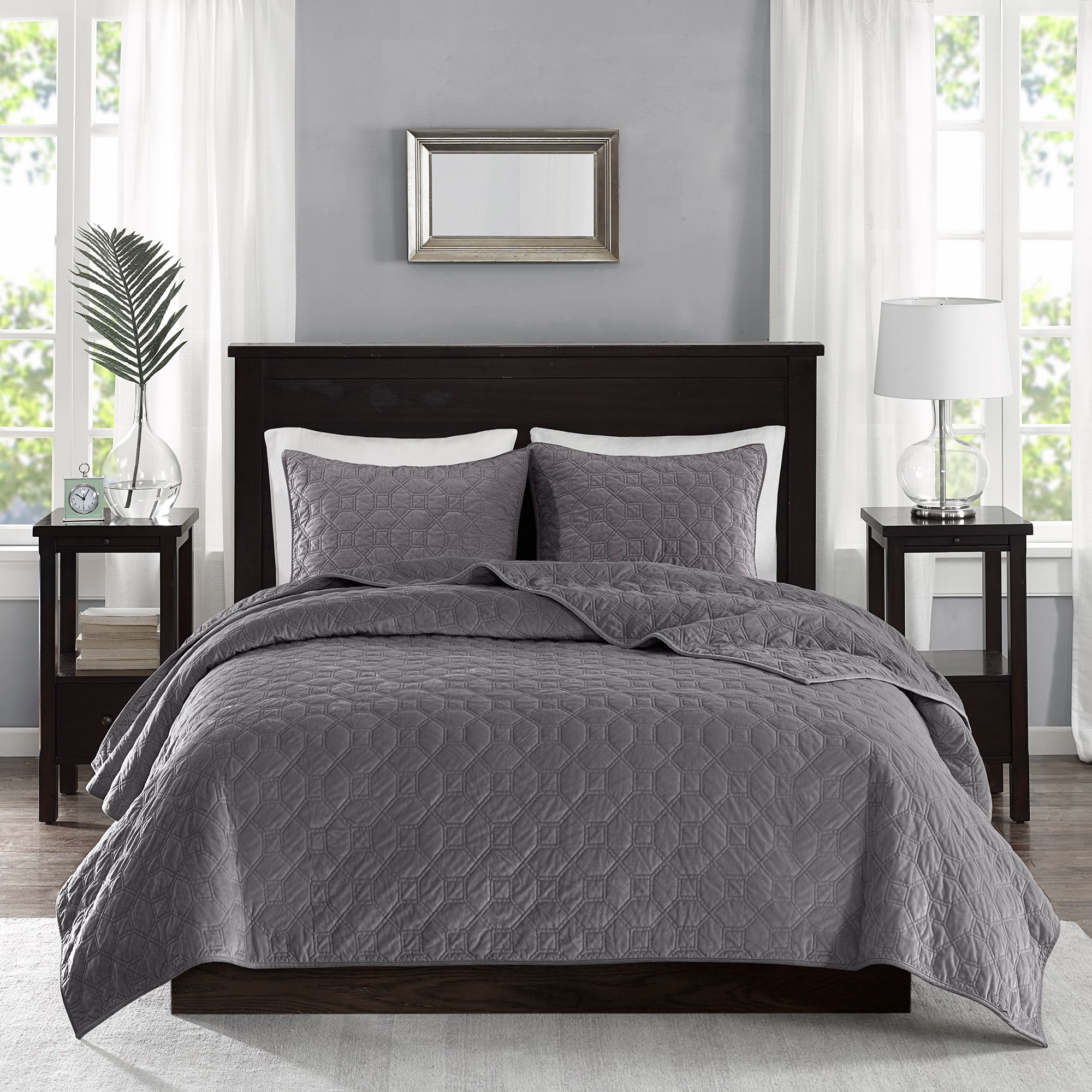 Harper Gray Solid 3Piece Coverlet Set 93X81 Lamps Plus