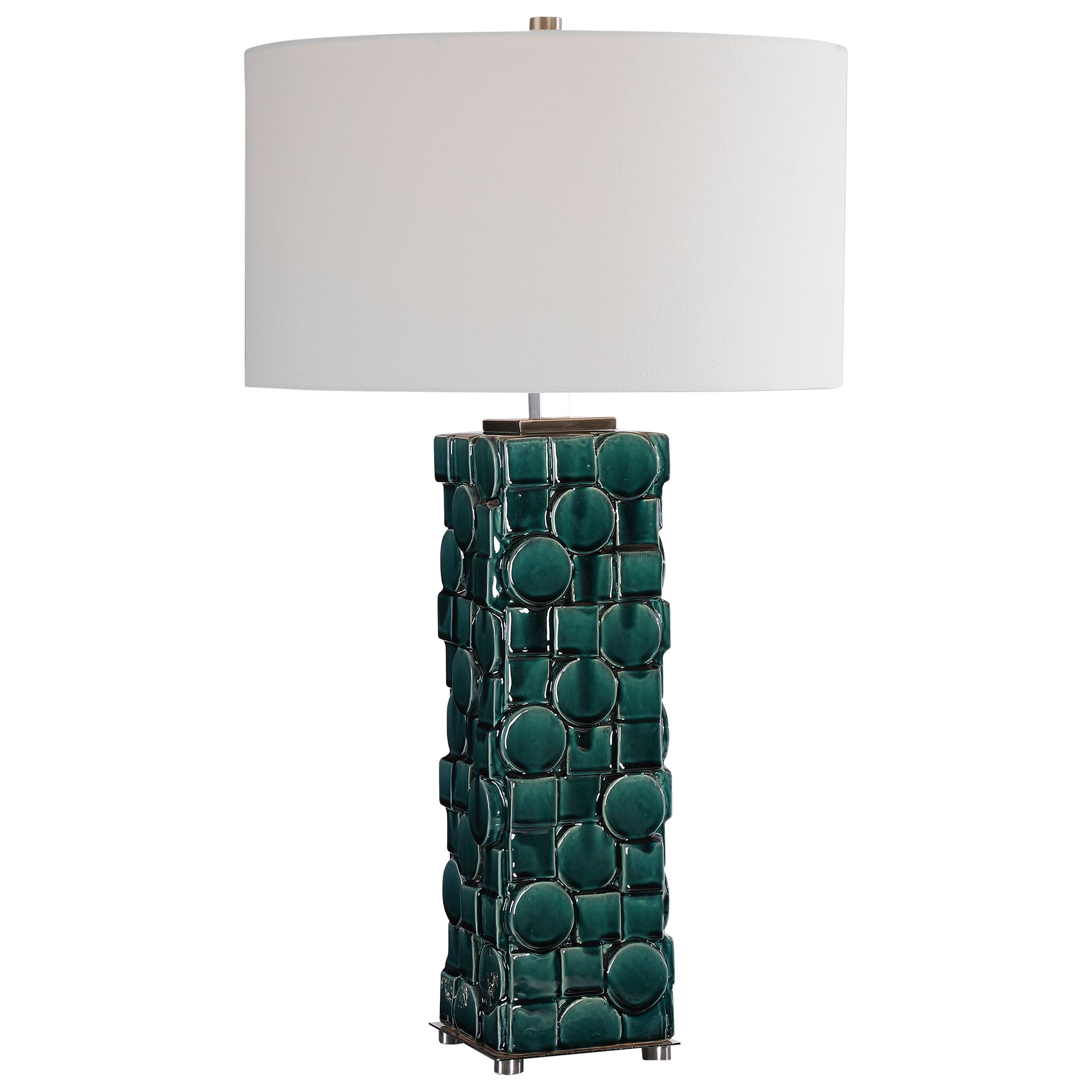 Uttermost Geometry Deep Emerald Green Glaze Ceramic Table Lamp 94K48