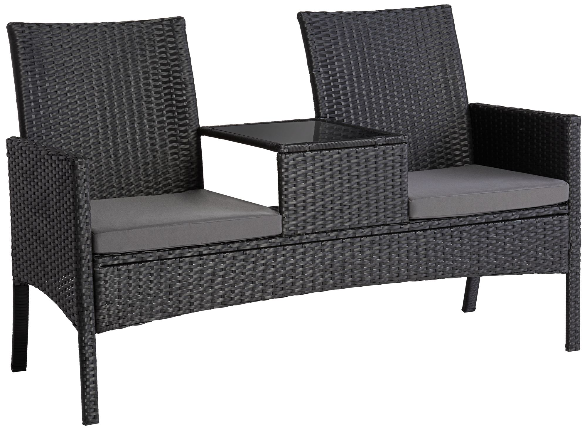 Pete Black Metal and Rattan Double Chair with Center Table 94N13