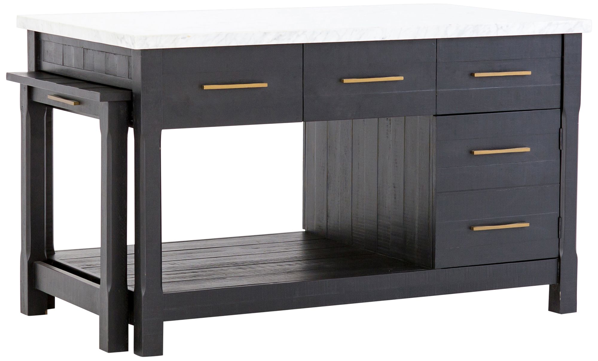 Ian 60" Wide White Marble Black Acacia Kitchen Island 96E58 Lamps Plus