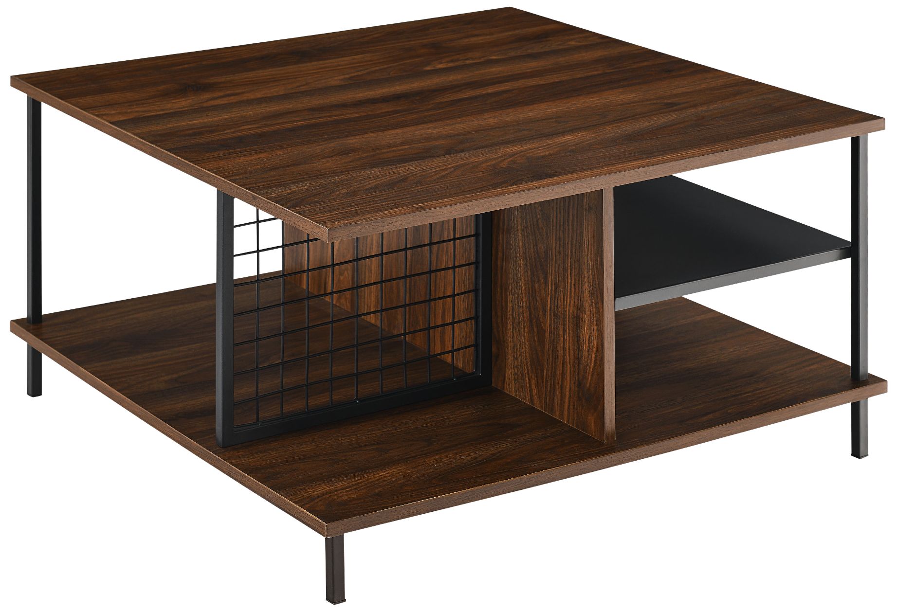 Dark Walnut 30" Wide Wood Open Storage Square Coffee Table