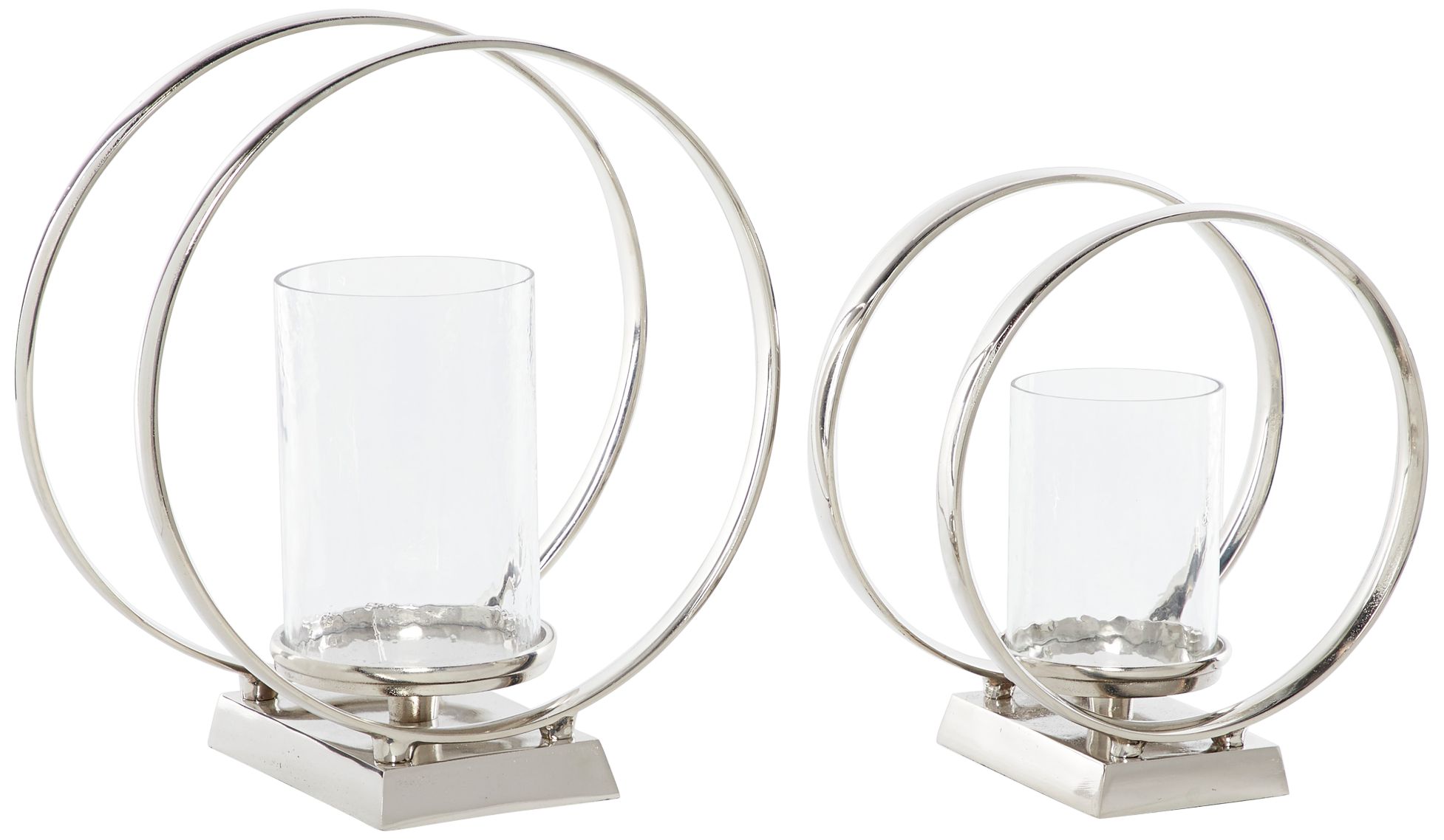 Circular Silver Metal Pillar Candle Holders Set of 2 97J15 Lamps Plus