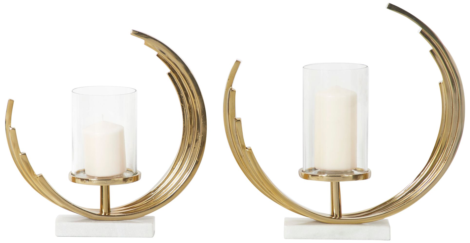 Circular Gold Metal Pillar Candle Holders Set of 2 97J16 Lamps Plus