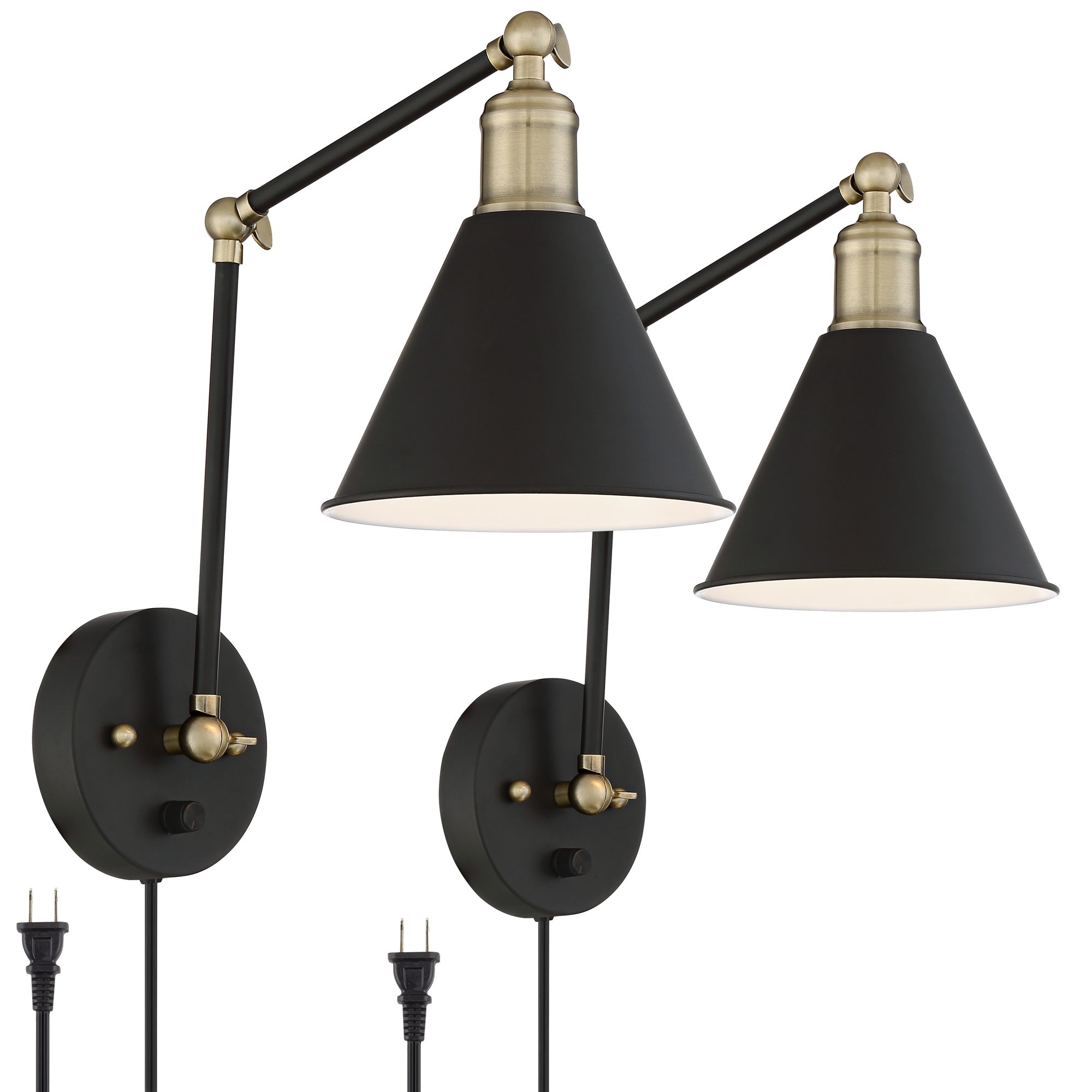 Wray Black and Antique Brass PlugIn Wall Lamp Set of 2 9J684