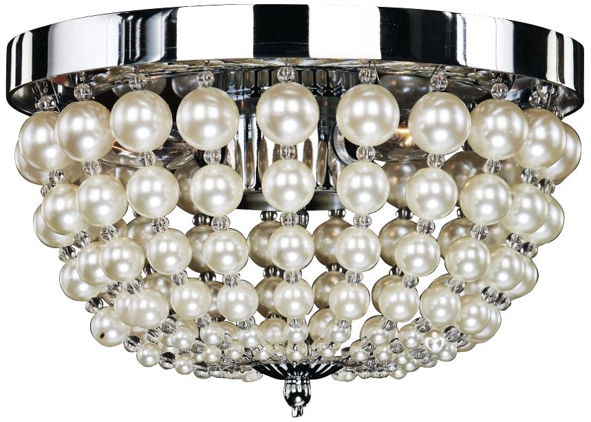 Moscato 11" Wide Chrome 3Light Faux Pearl Ceiling Light 9M011
