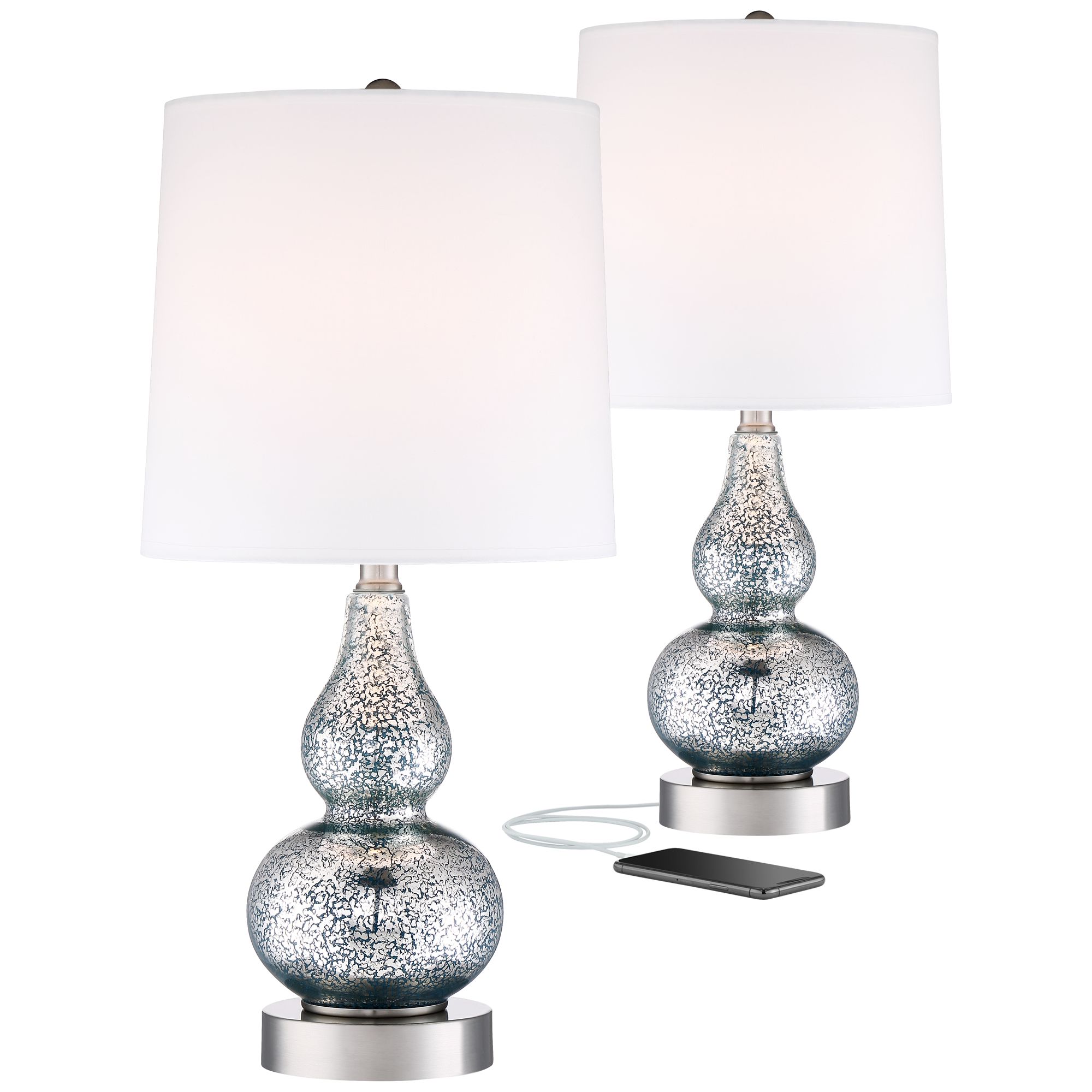 Castine Turquoise Mercury Glass USB Table Lamps Set of 2 9T865