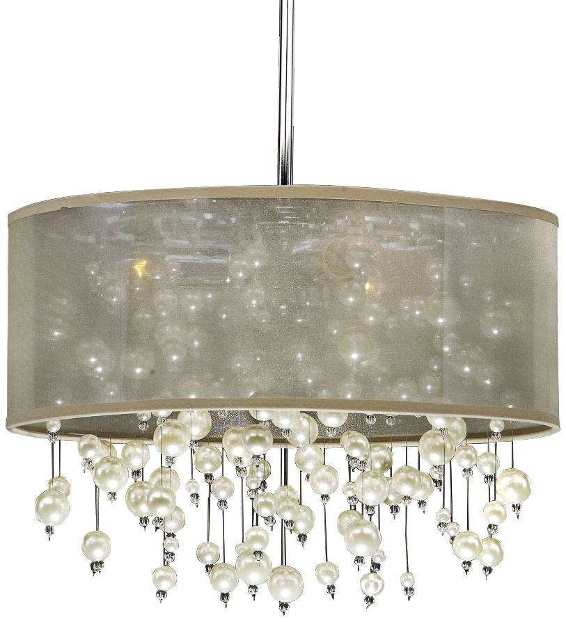 Champagne 18" Wide Beaded Polished Chrome Pendant Light 9V718
