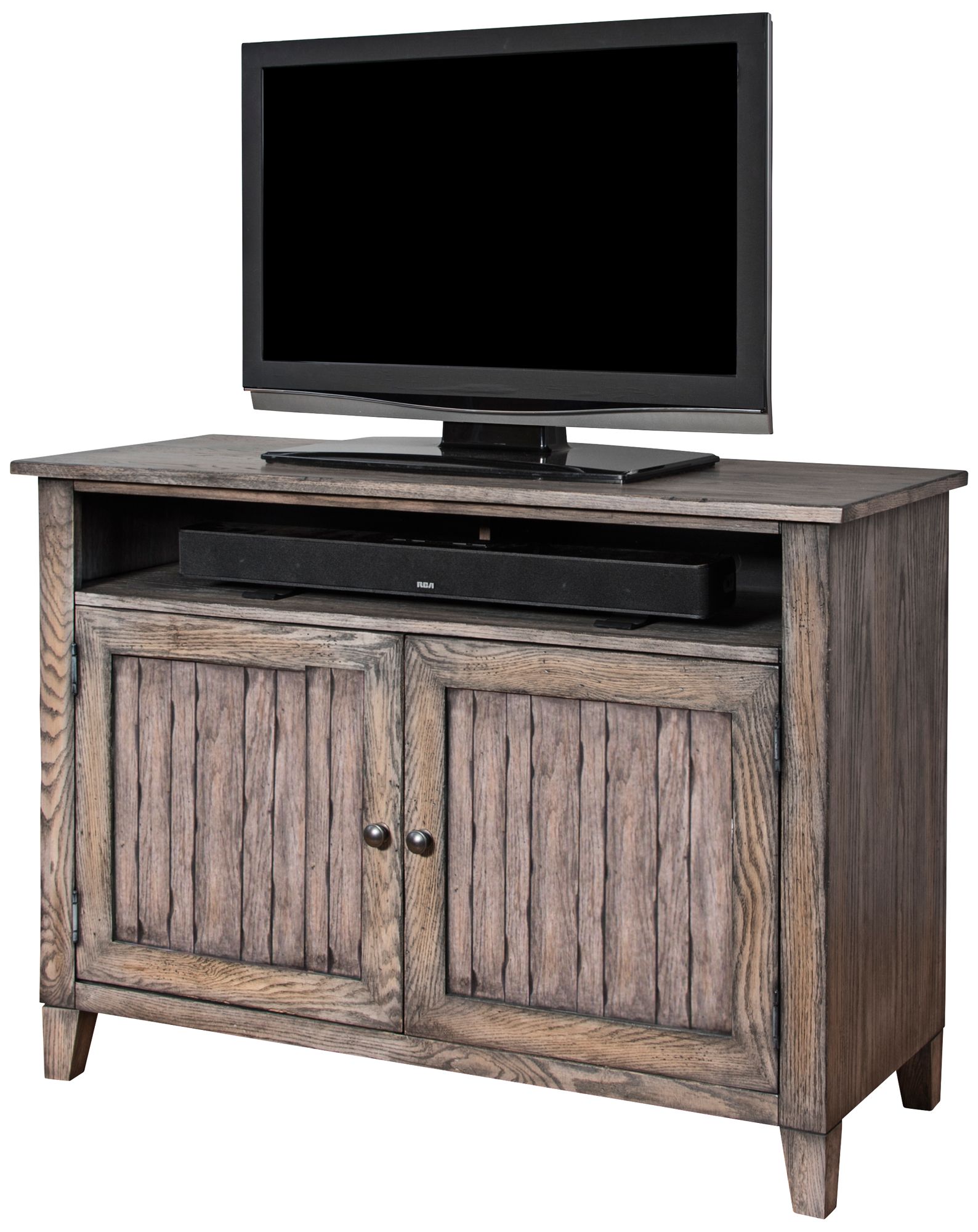 Harmon Weathered Gray 2Door Small WoodSlat TV Console 9X895