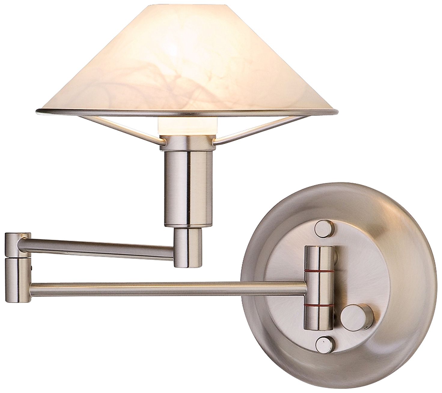 Satin Nickel Alabaster White Glass Swing Arm Wall Lamp 