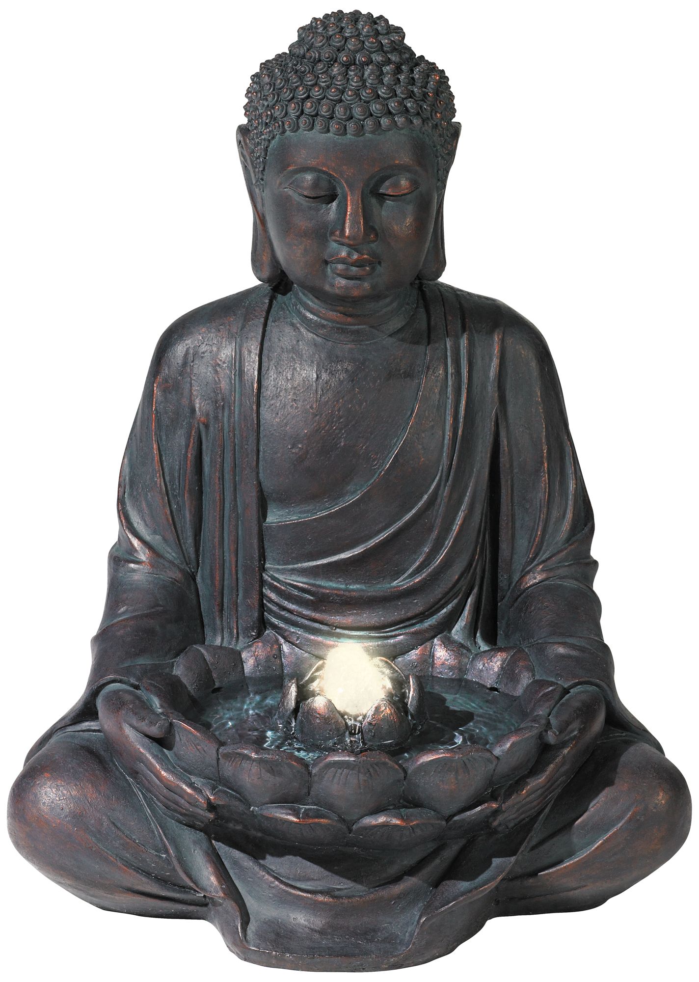 Meditating Aged Bronze Buddha LED Indoor/Outdoor Fountain M5794