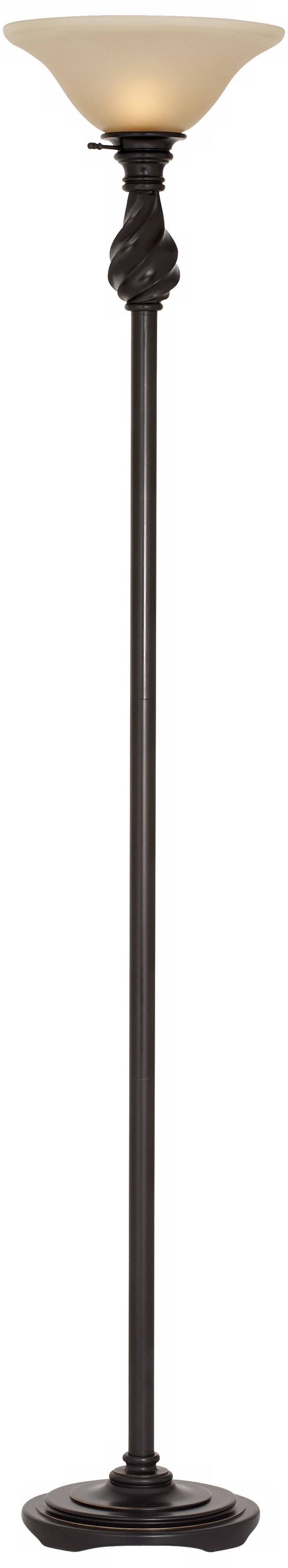 Restoration Bronze Torchiere Floor Lamp with Amber Glass N1064