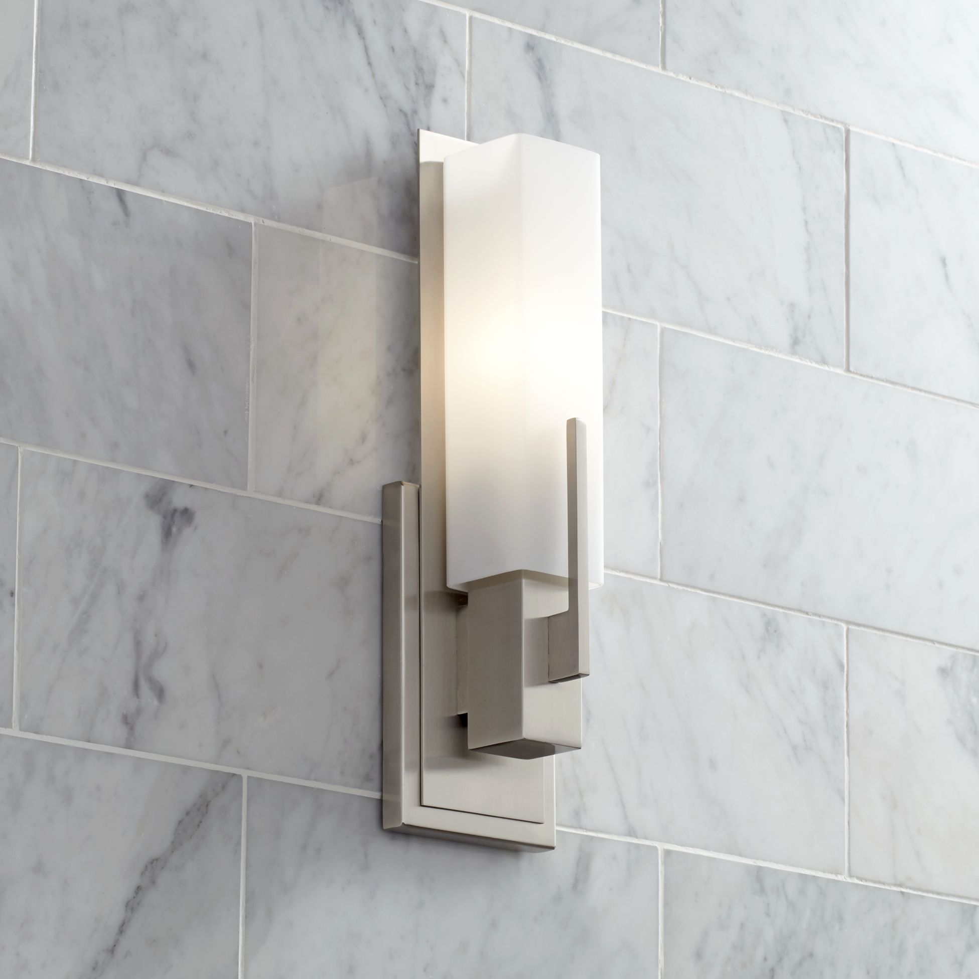 Modern Wall Sconce Satin Nickel 15" White Glass Sconce Bedroom Bathroom