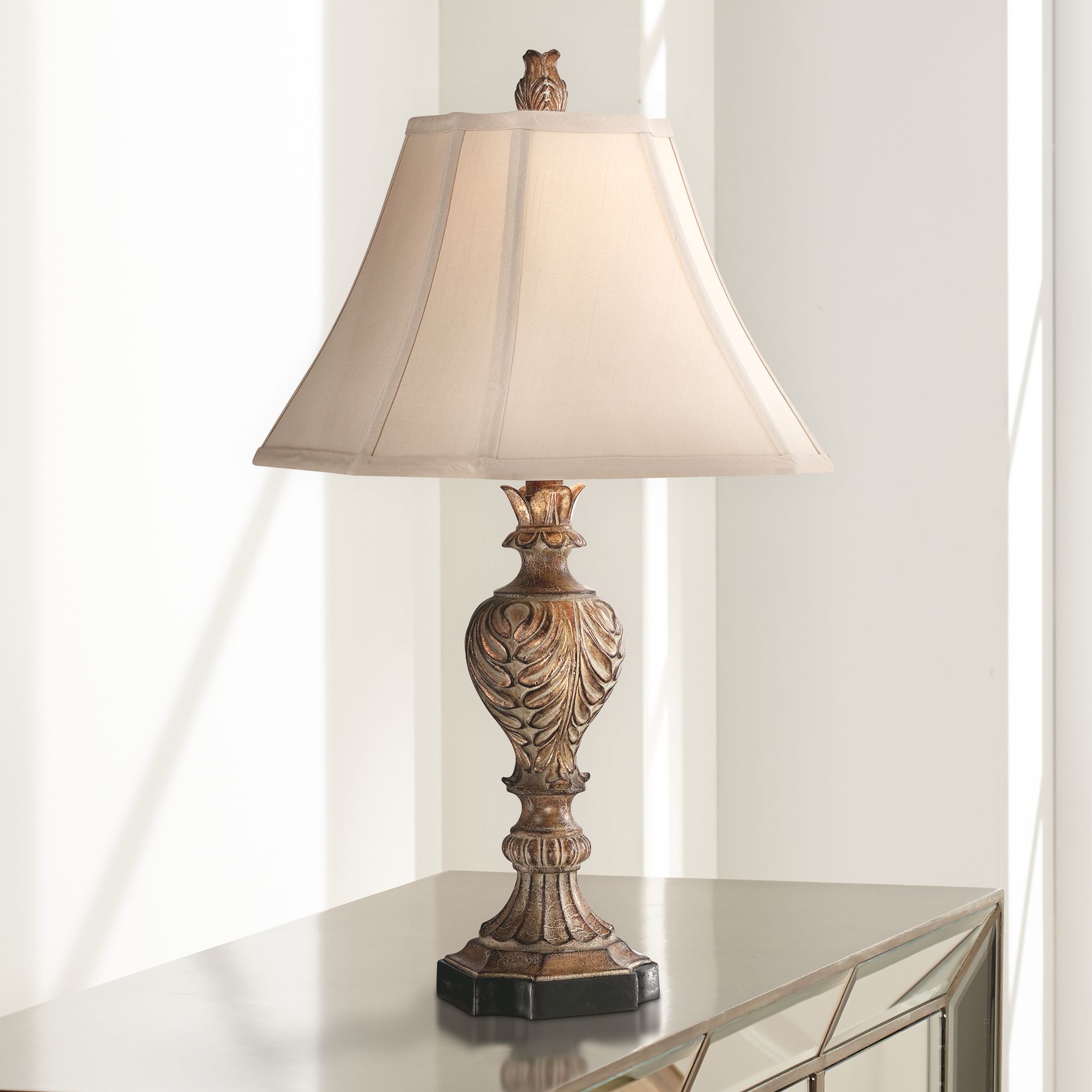 Traditional Table Lamp Carved Brown for Living Room Family