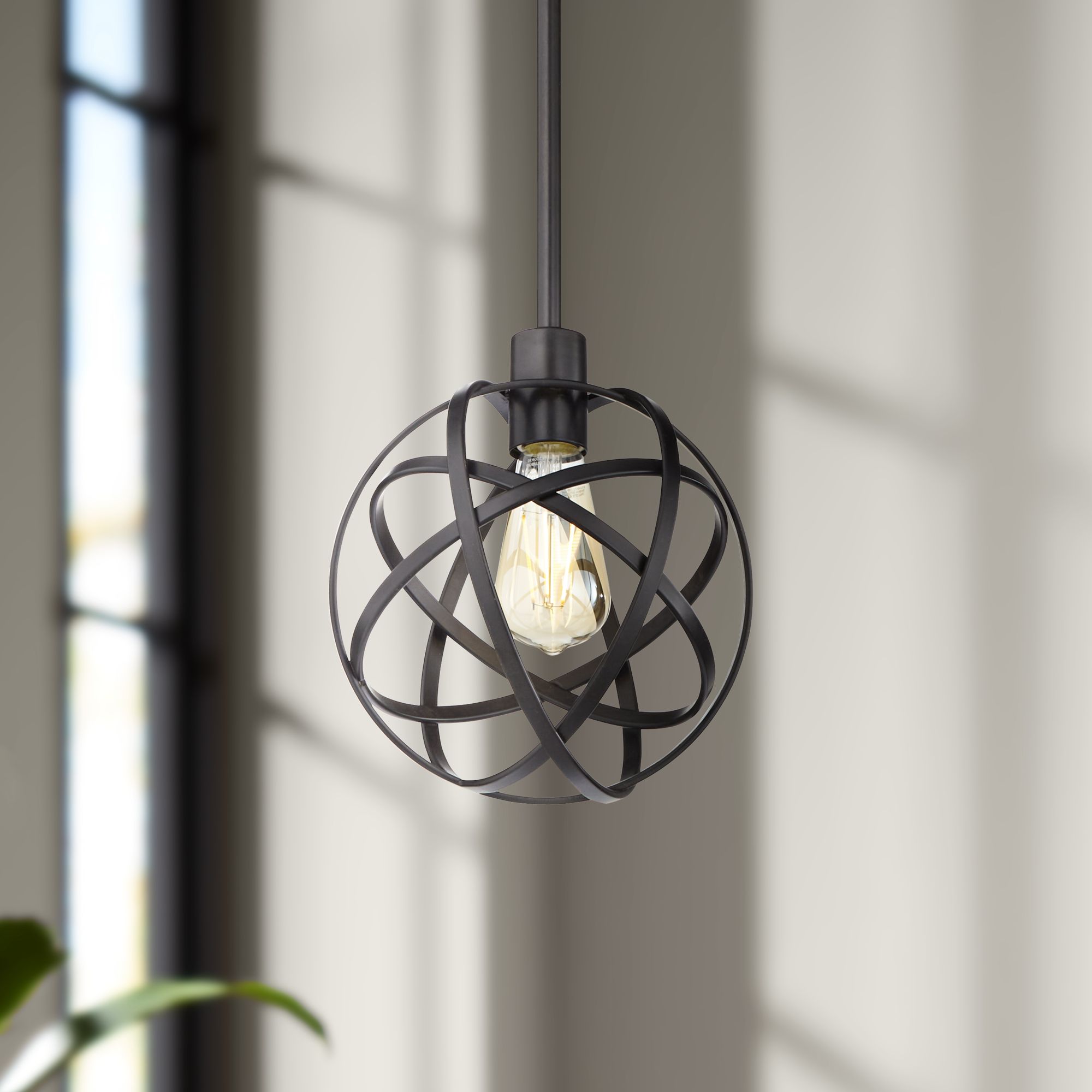Bronze Orb Mini Pendant Light 8" LED Industrial Cage Kitchen Island