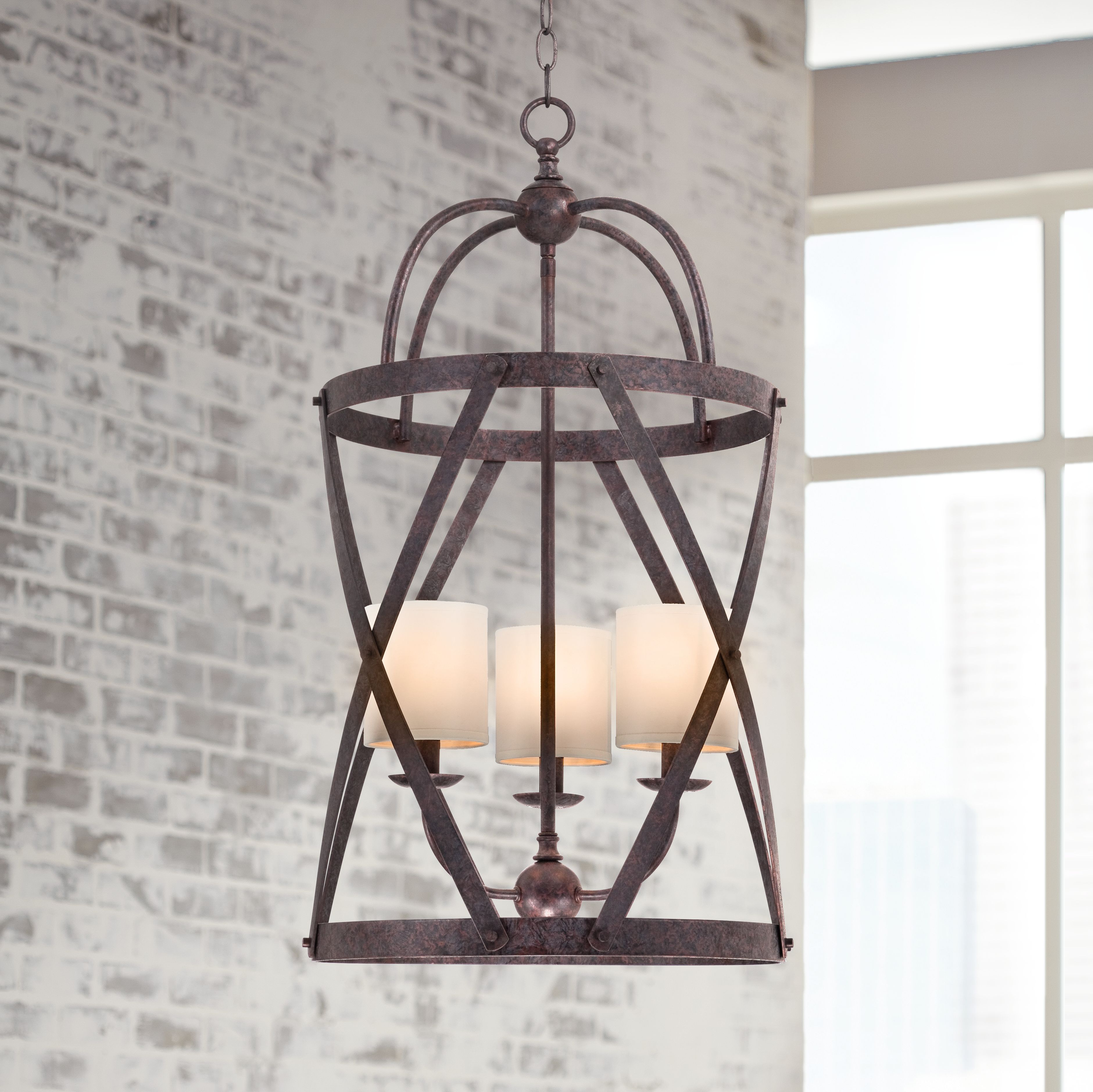 Bronze Cage Pendant Chandelier 16" Rustic Farmhouse 3Light for Dining
