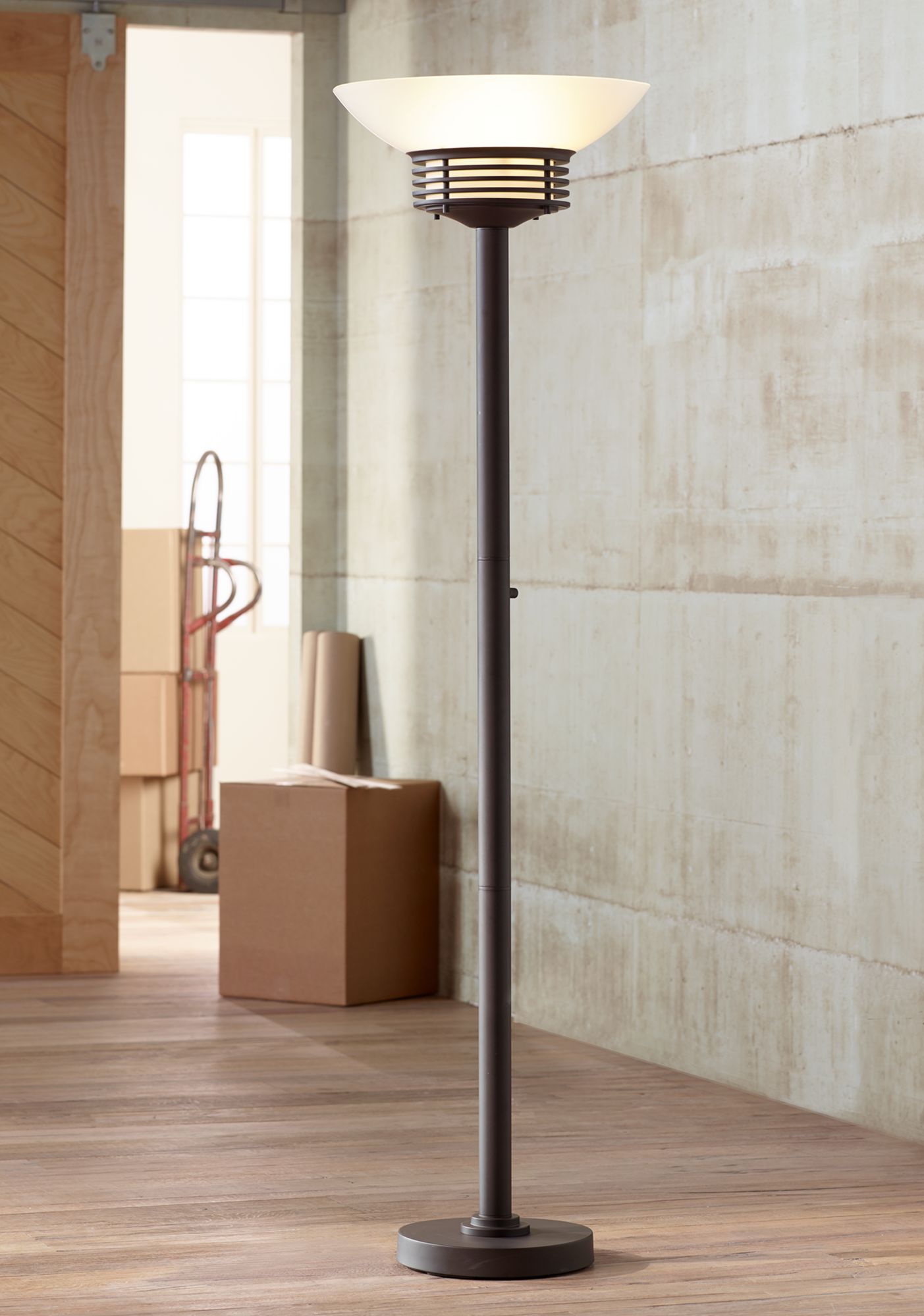 Modern Retro Torchiere Floor Lamp Warm Bronze Frosted
