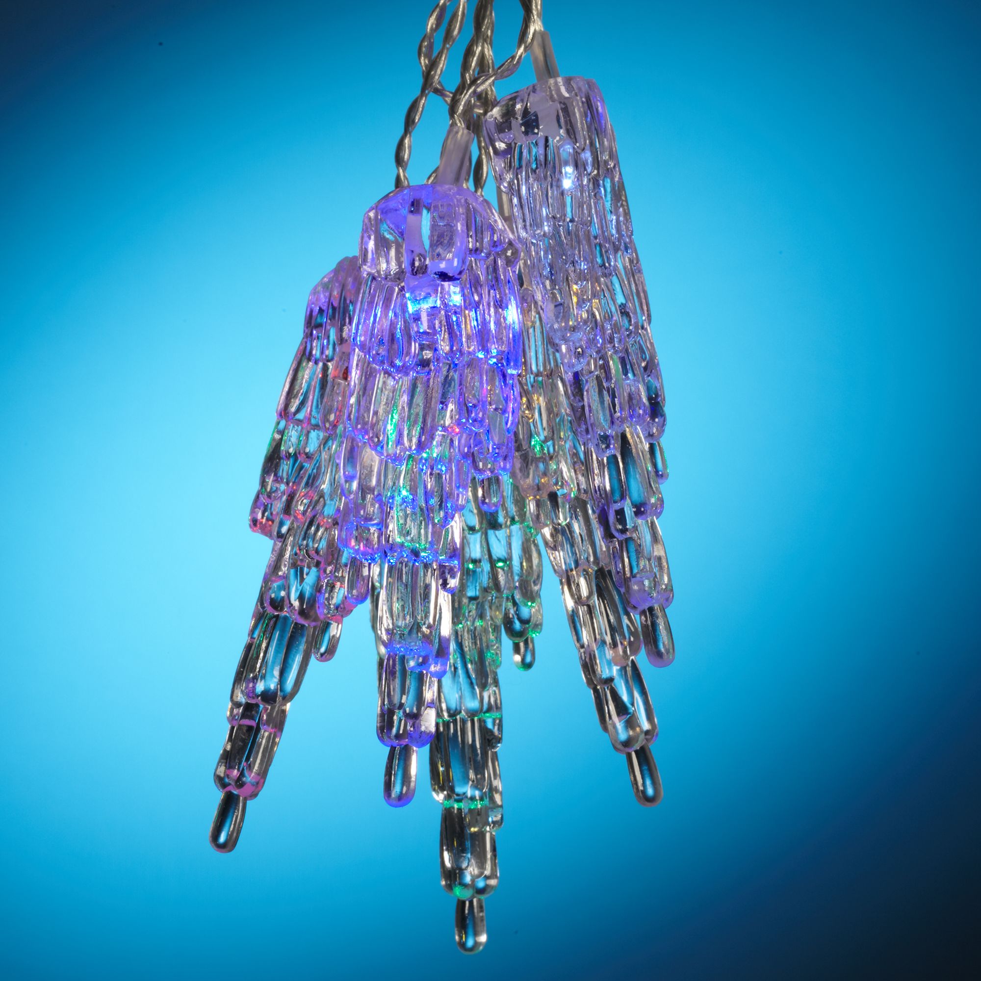 Solar Powered 10 Light Clear Icicle LED String Lights Y7365 Lamps Plus