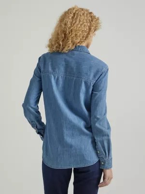Womens Legendary All Purpose Solid Button Down Denim Shirt