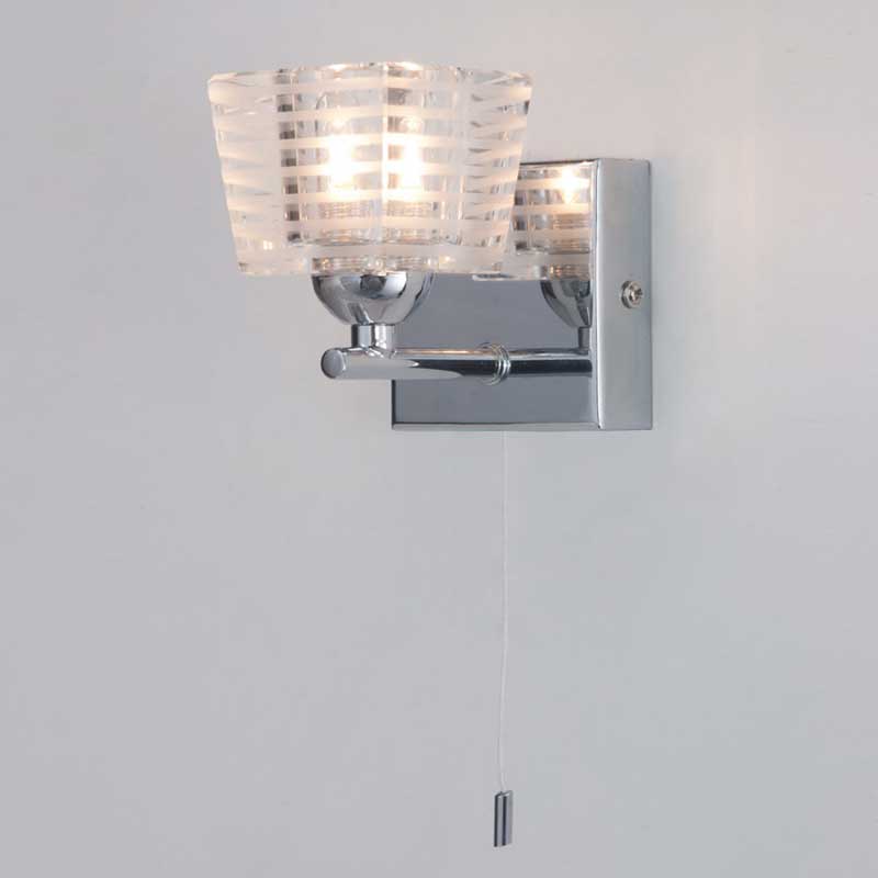 1 Light Bathroom IP44 Wall Light Chrome With Pull Switch Modern Light