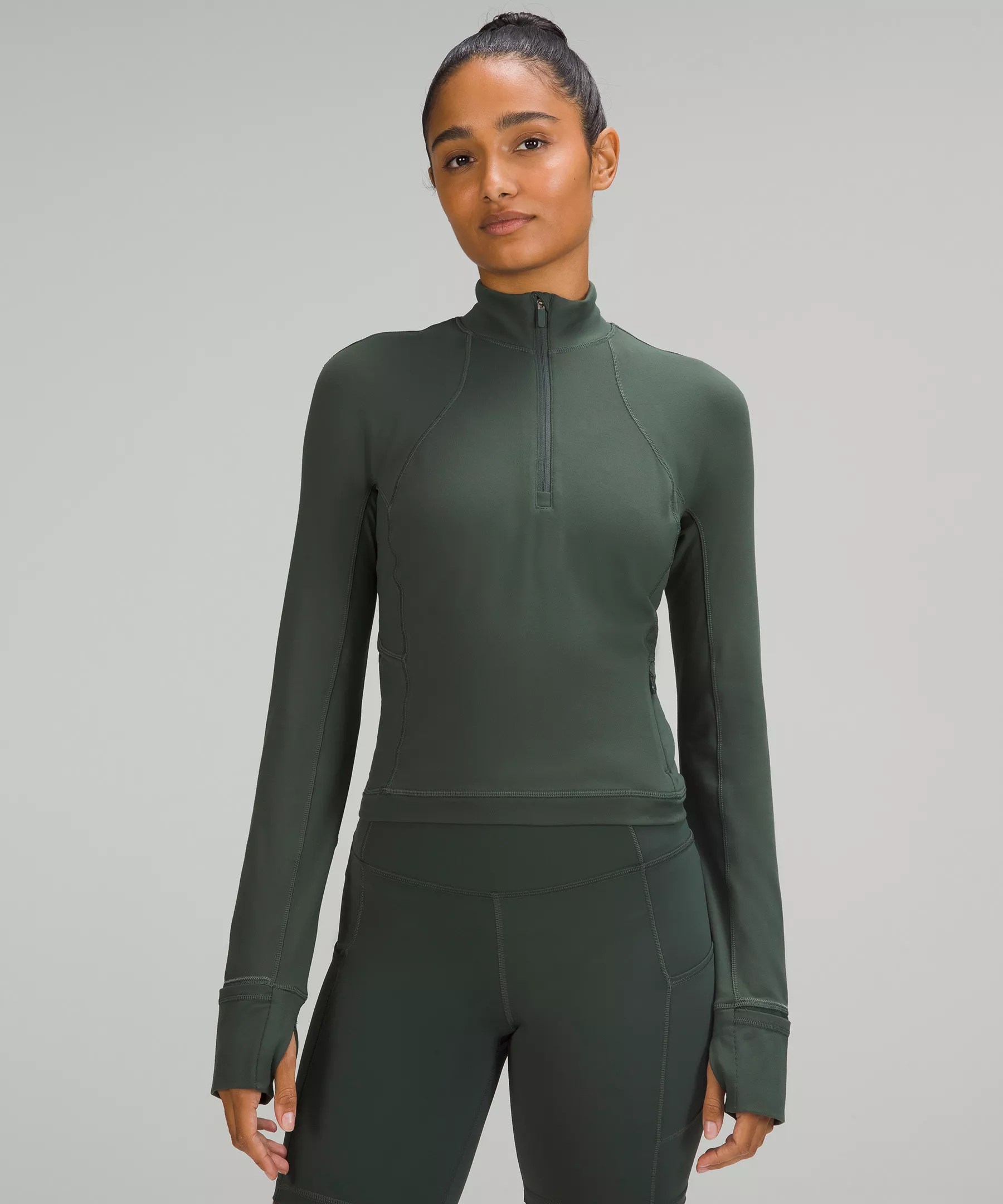 Lululemon It's Rulu Run Cropped Half Zip In Smoked Spruce ModeSens