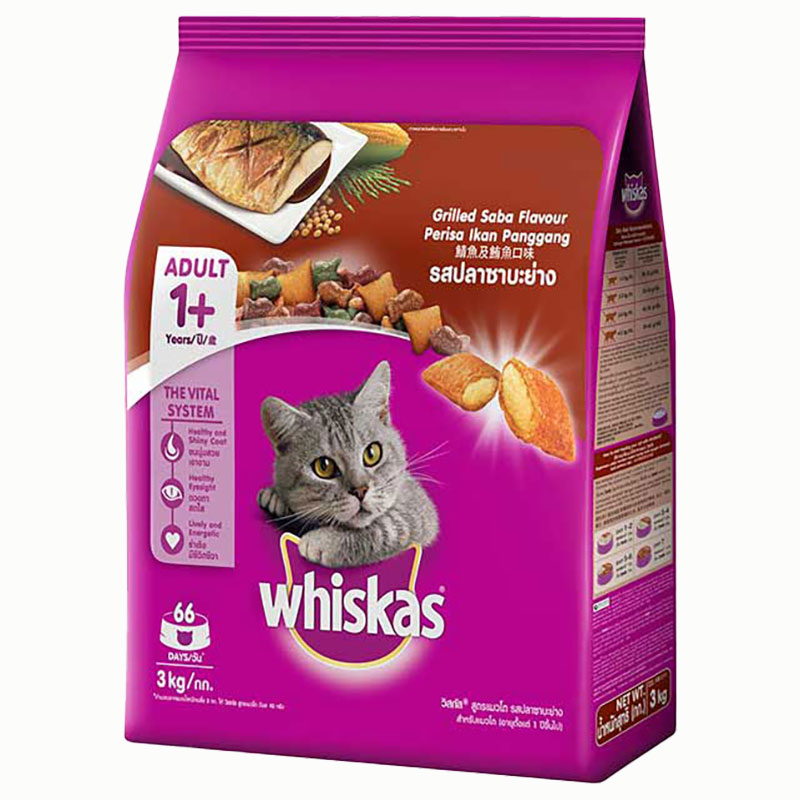 WHISKAS Adult Cat Food Grilled Saba 3 kg Makro PRO