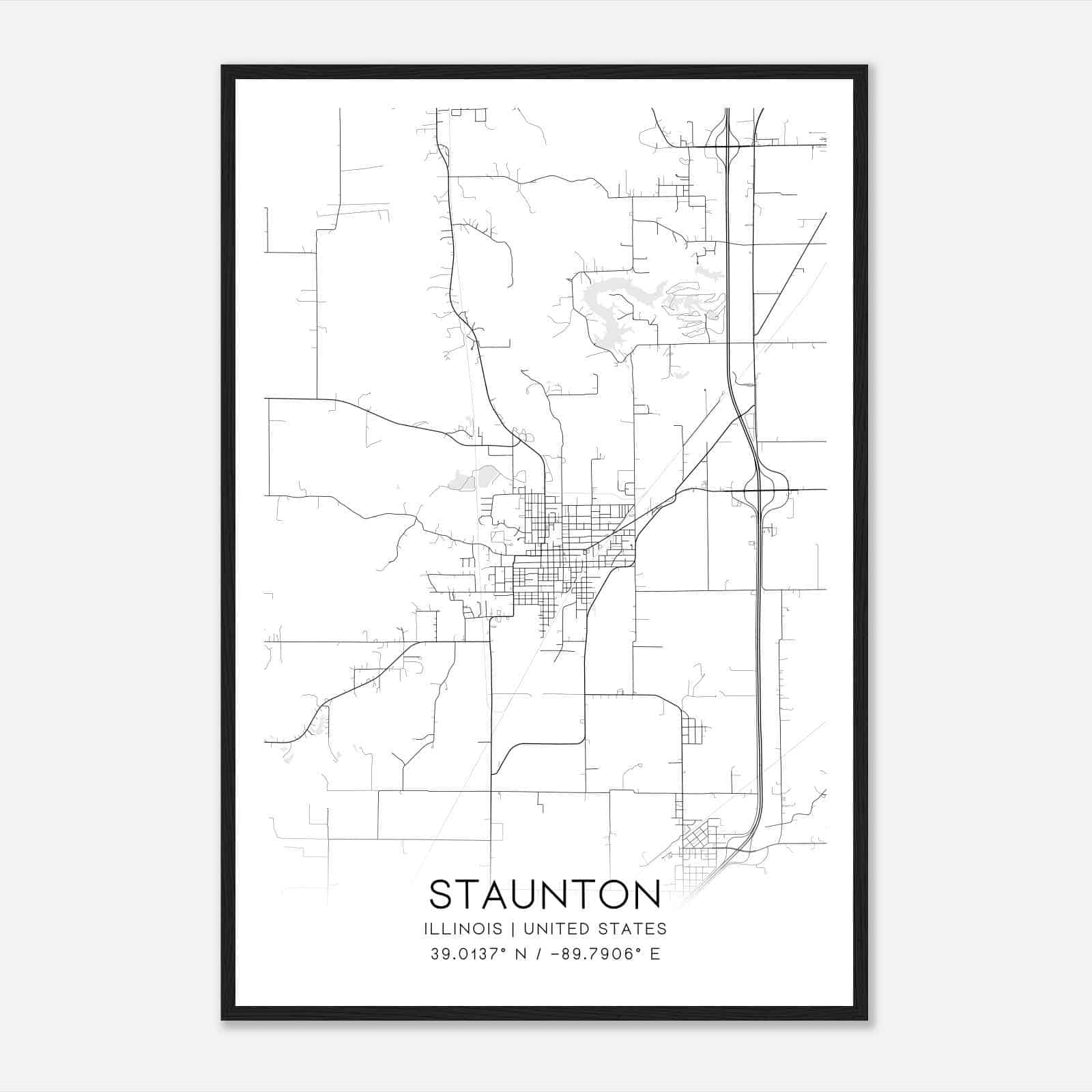 Staunton Illinois Map Poster, Modern Home Decor Wall Art Print Custom