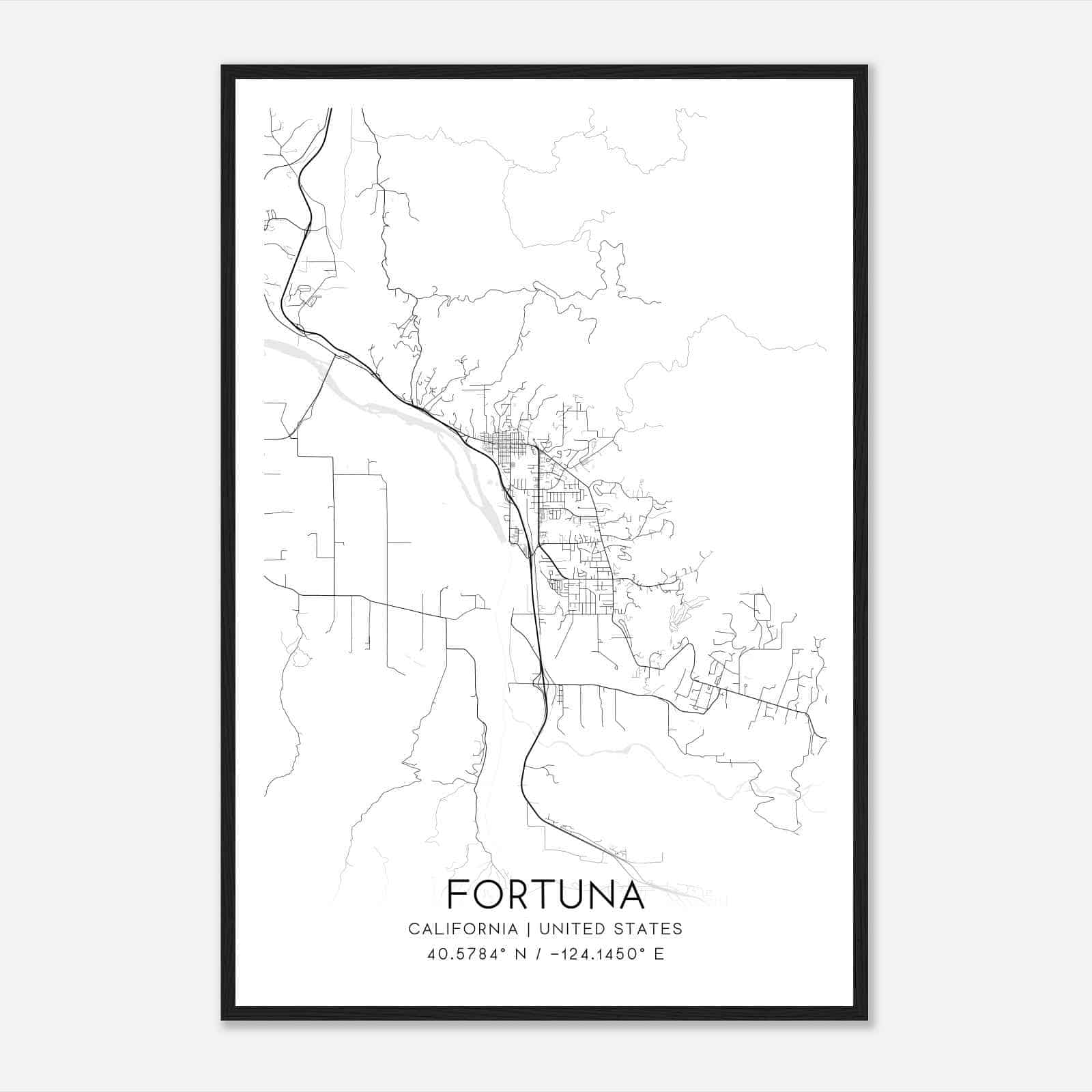 Fortuna California Map Poster, Modern Home Decor Wall Art Print