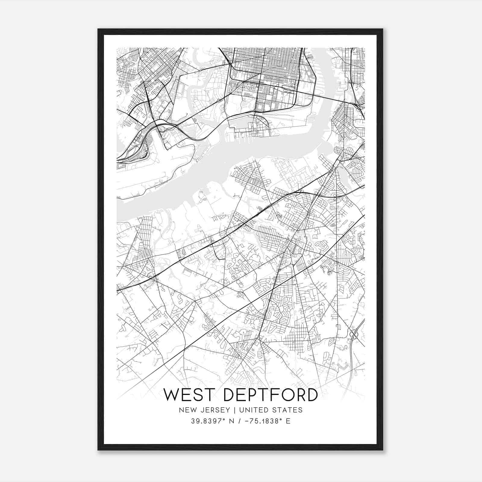 West Deptford New Jersey Map Poster, Modern Home Decor Wall Art Print Custom Maps & Posters