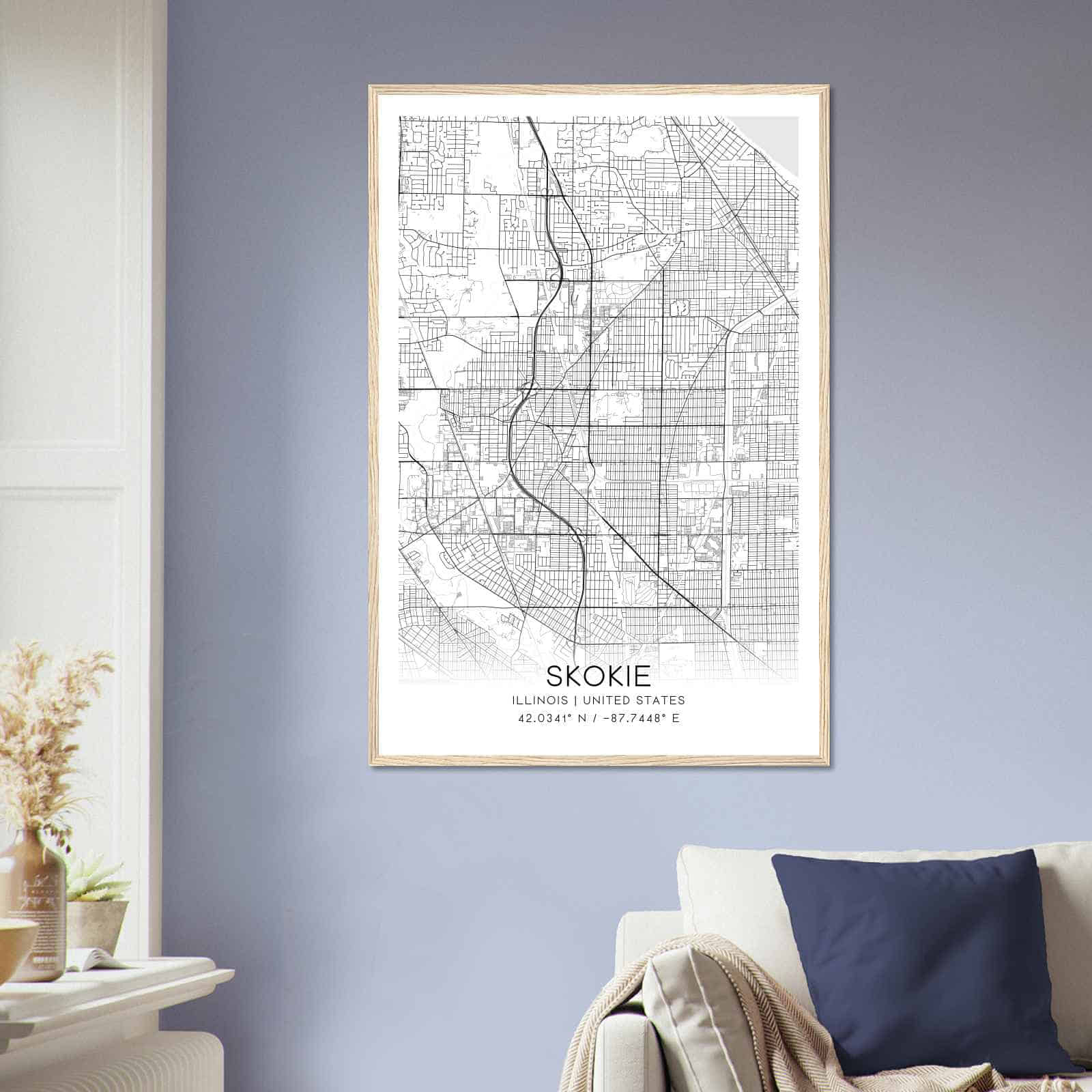 Skokie Illinois Map Poster, Modern Home Decor Wall Art Print Custom