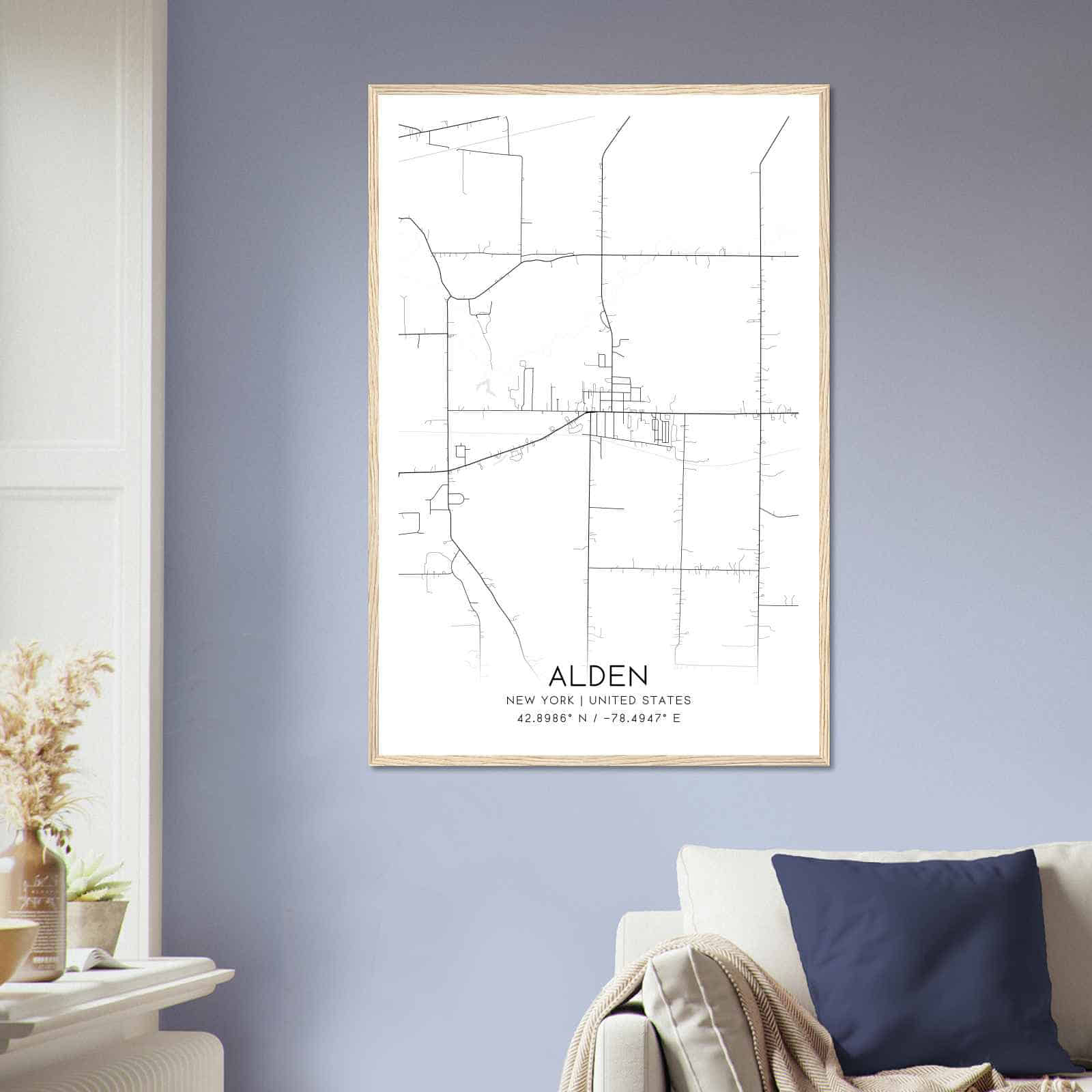 Alden New York Map Poster, Modern Home Decor Wall Art Print Custom