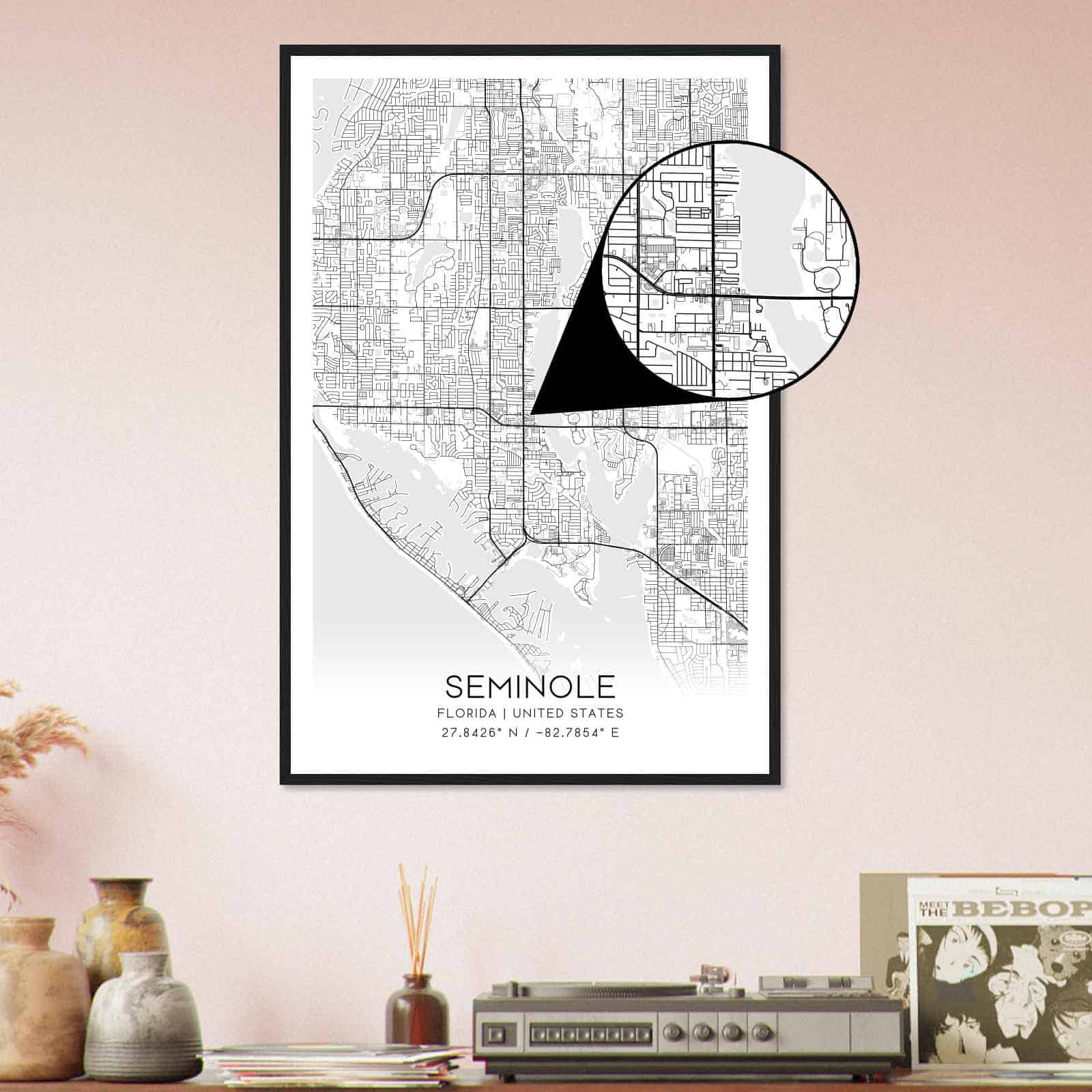 Seminole Florida Map Poster, Modern Home Decor Wall Art Print Custom